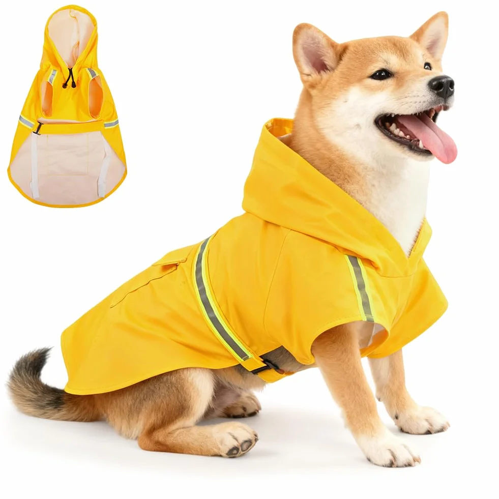 OSDUE Impermeabile per Cani Cappotto,Impermeabile Cane e Foro per Colletto e Strisce Riflettenti protettive,Regolabile Cappotto Impermeabiles 100%,per Piccoli Medio Grandi Cuccioli L-XXXL