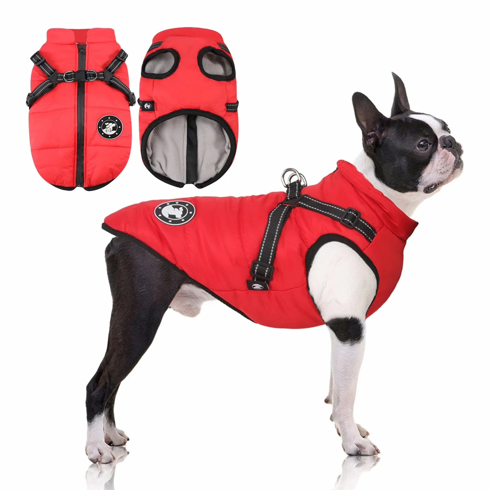 Cappotti per cani impermeabili con imbracatura Lavabili in lavatrice Design a strisce riflettenti