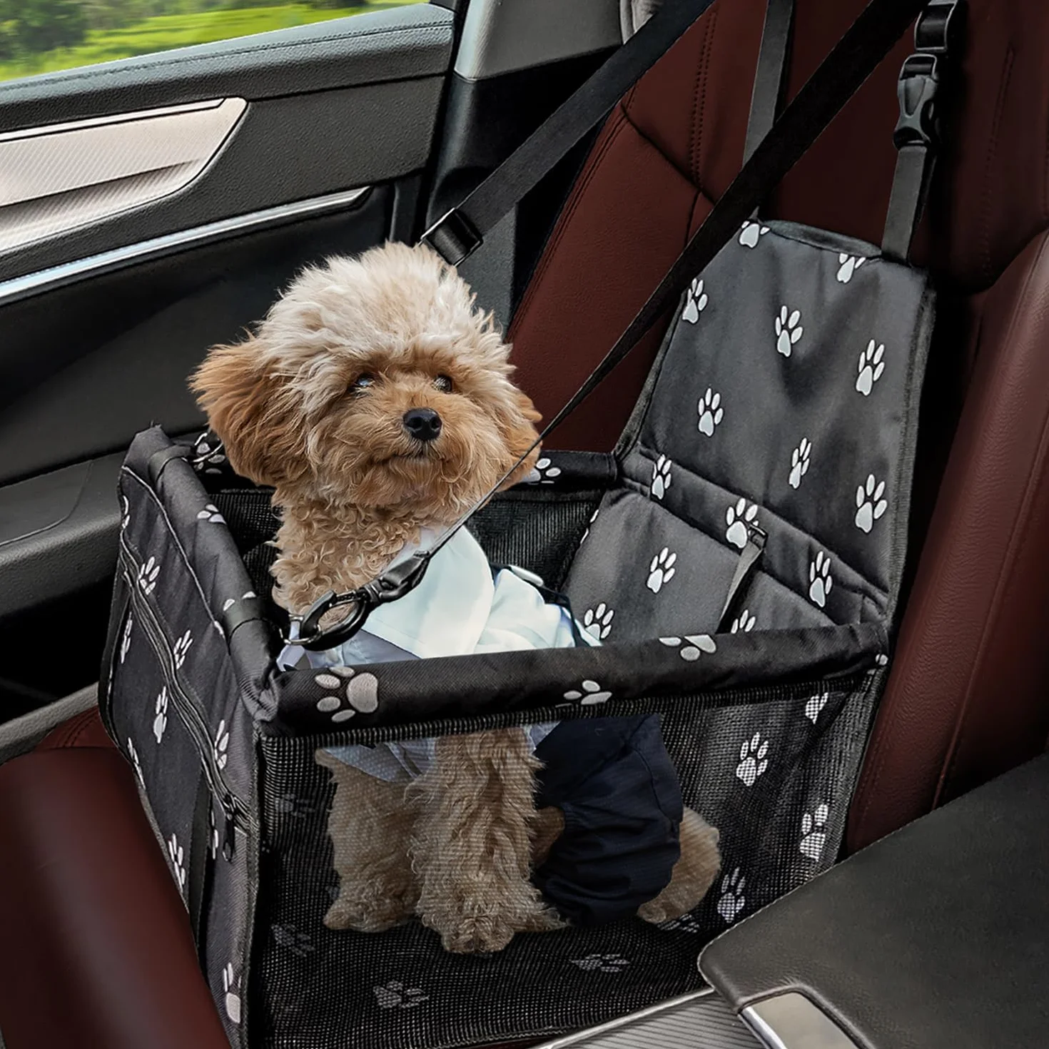 Flagest Seggiolino auto per cani, rinforzato, Oxford, traspirante, lavabile, pieghevole, per auto, per cani, gatti, altri piccoli animali domestici, 40 x 32 x 24 cm