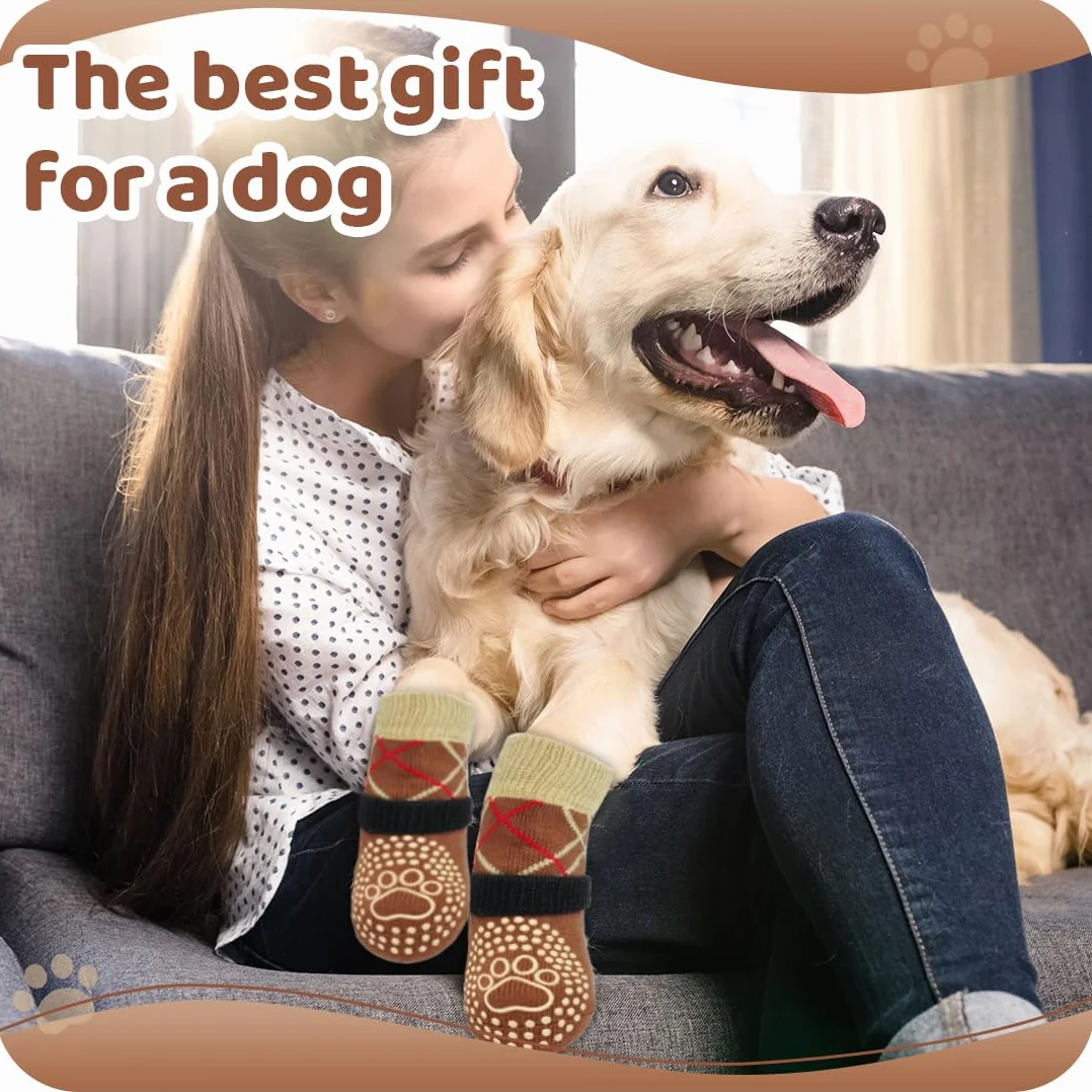 Calzini Antiscivolo per Cani Impermeabili con Cinturini Regolabili e Silicone, 4 Pezzi