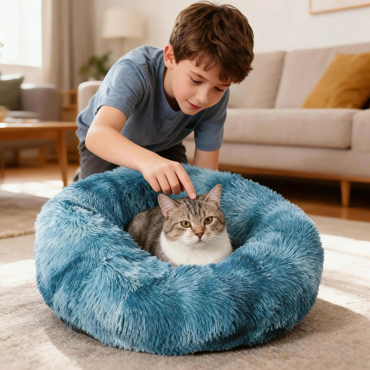 PETCUTE Cuccia per Cane Letto per Gatto da Interno Rotondo Lavabile Letto Peluche Morbido Animale Domestico Taglia Piccola Medio Grande