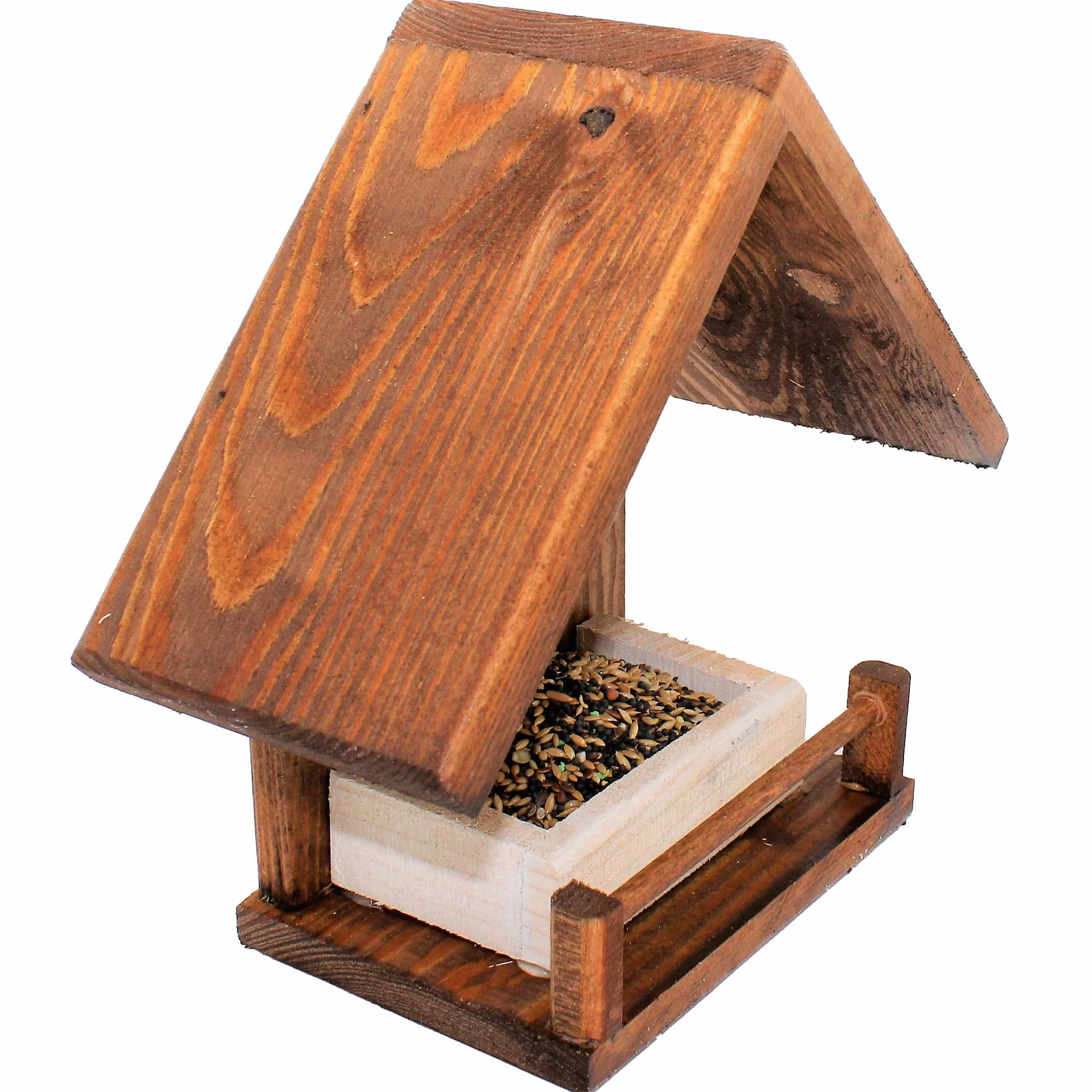 Mangiatoia per Uccelli in Legno Naturale da Giardino Balcone Terrazzo Resistente Anti-Umidità Casetta Decorativa con Semi