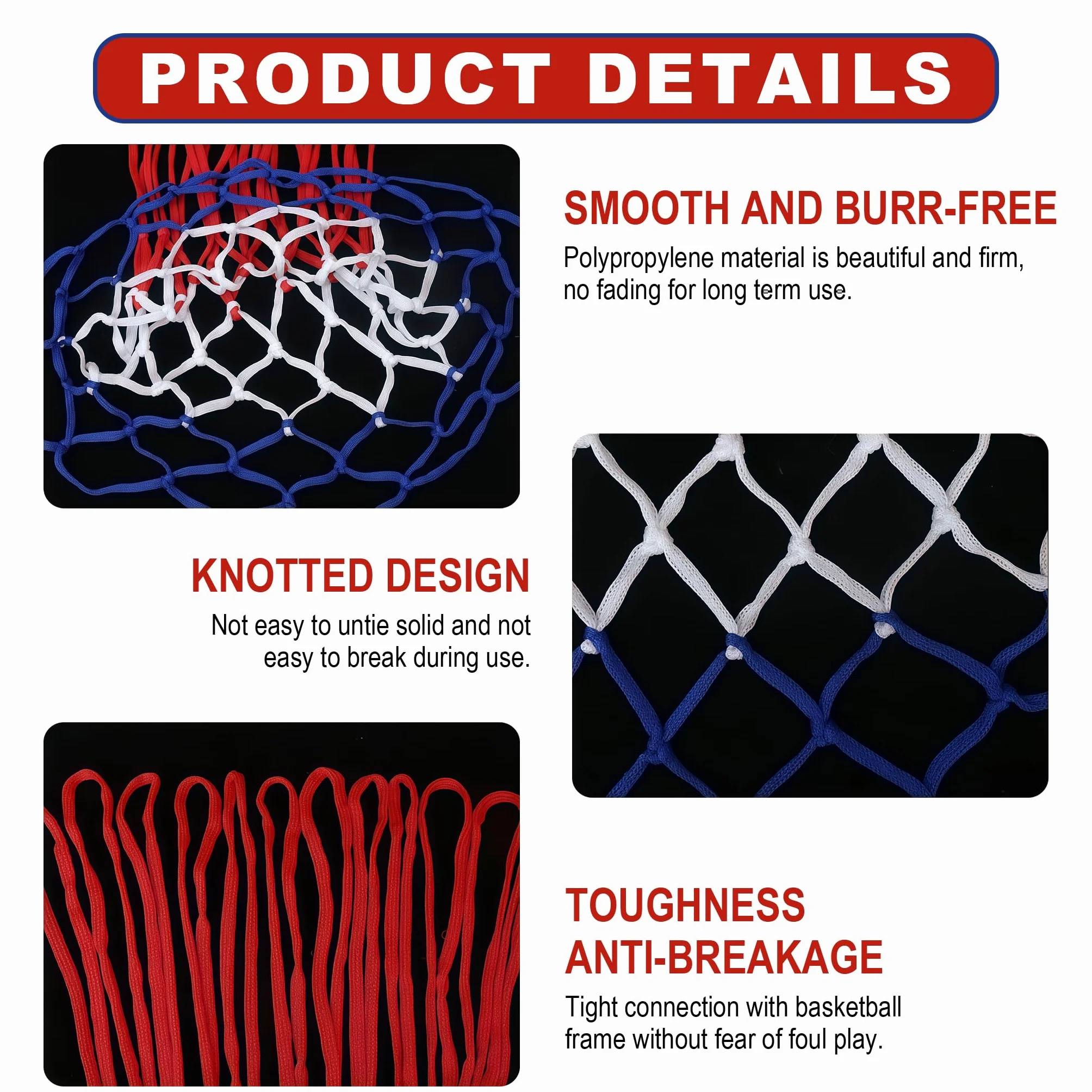 Rete da Basket Nylon Rinforzato Resistente alle Intemperie, Dimensioni Standard con 12 Anelli, 45cm per Esterno e Interno