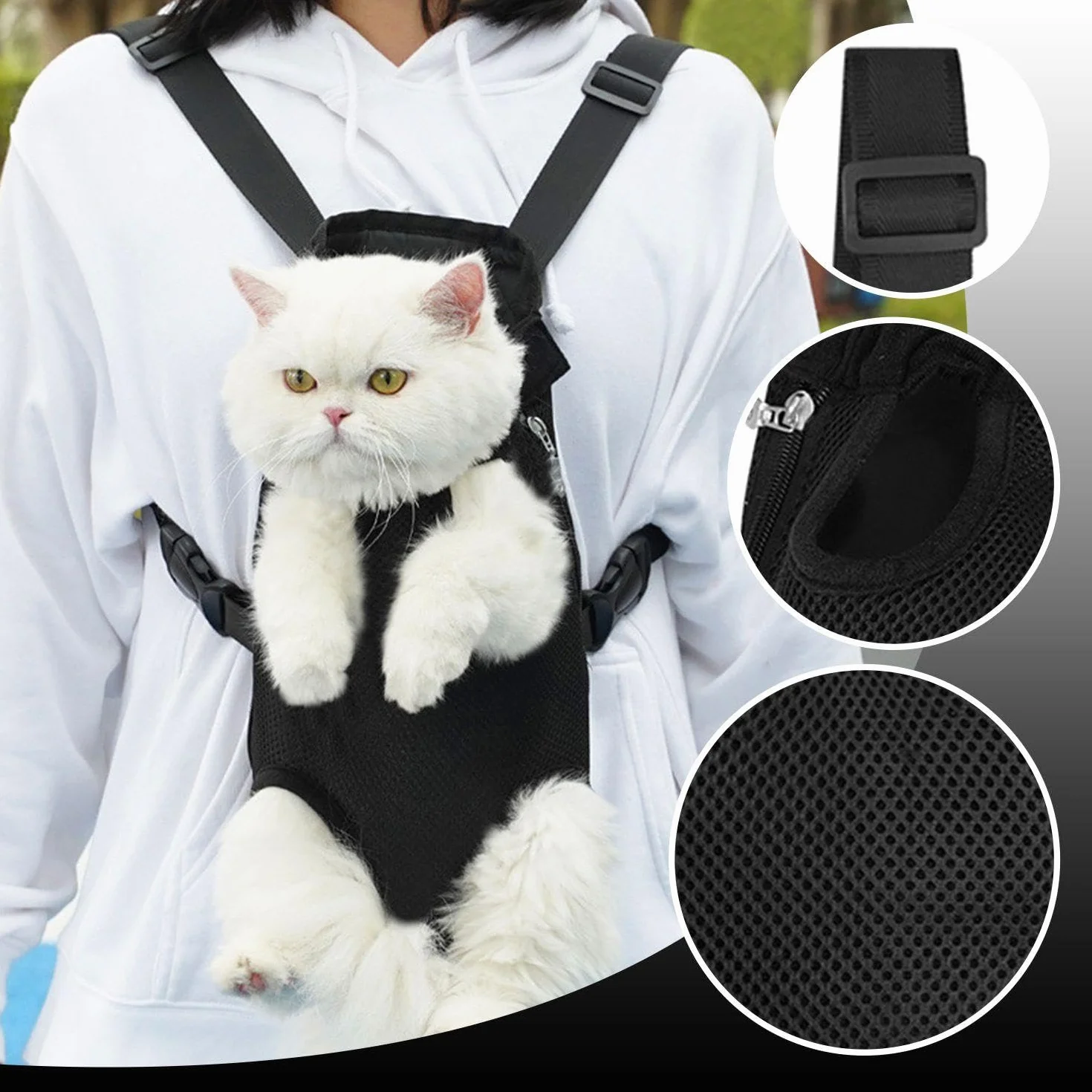 Zaino per Animali Domestici Neri da 1 Pezzo, Maglia Traspirante, Tessuto Comodo, comodità Esterna, Zaino per Gatti E Cani Regolabili, Forniture per Animali Domestici.