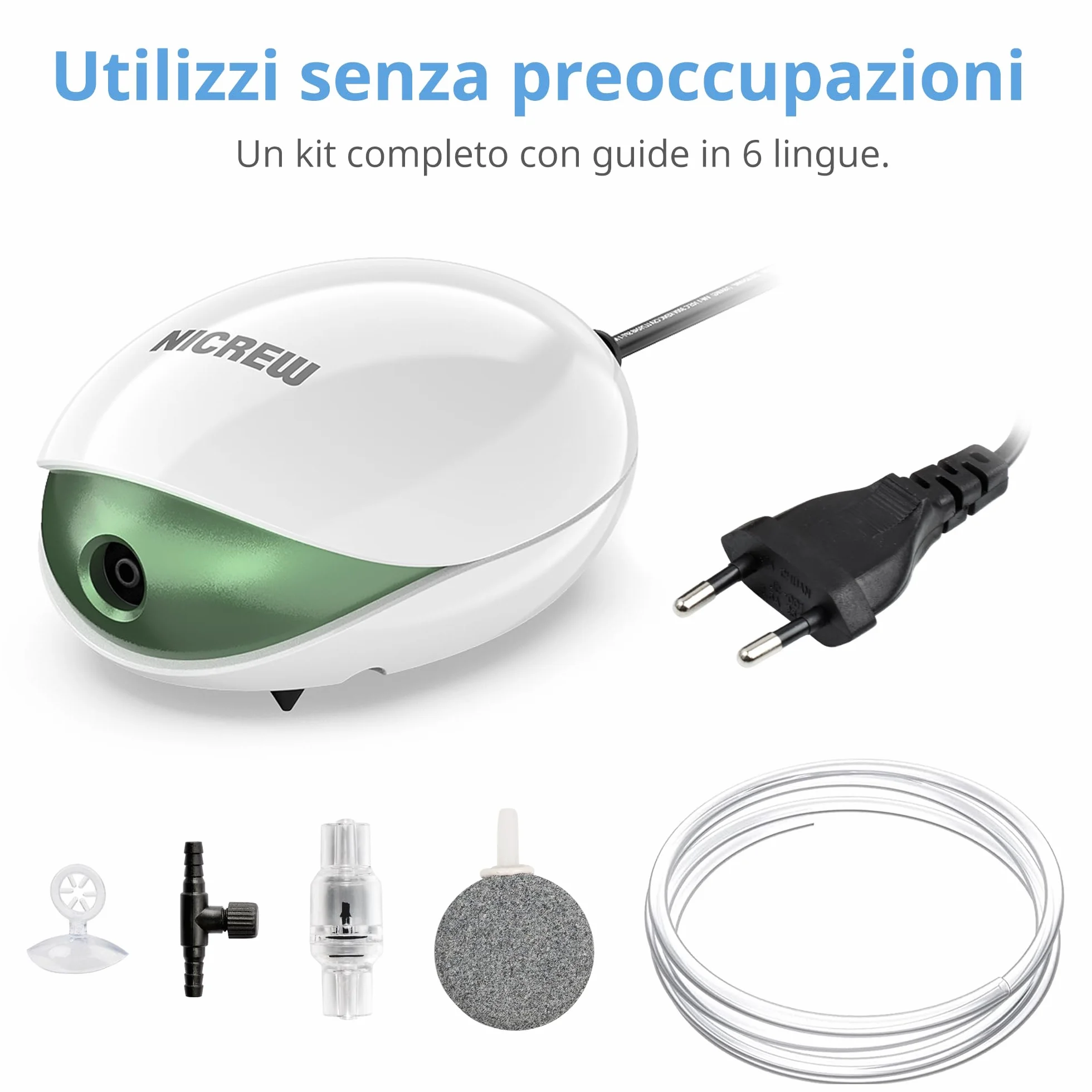 NICREW Pompa d'Aria per Acquario Silenziosa 150 L Flusso Regolabile <35 dB