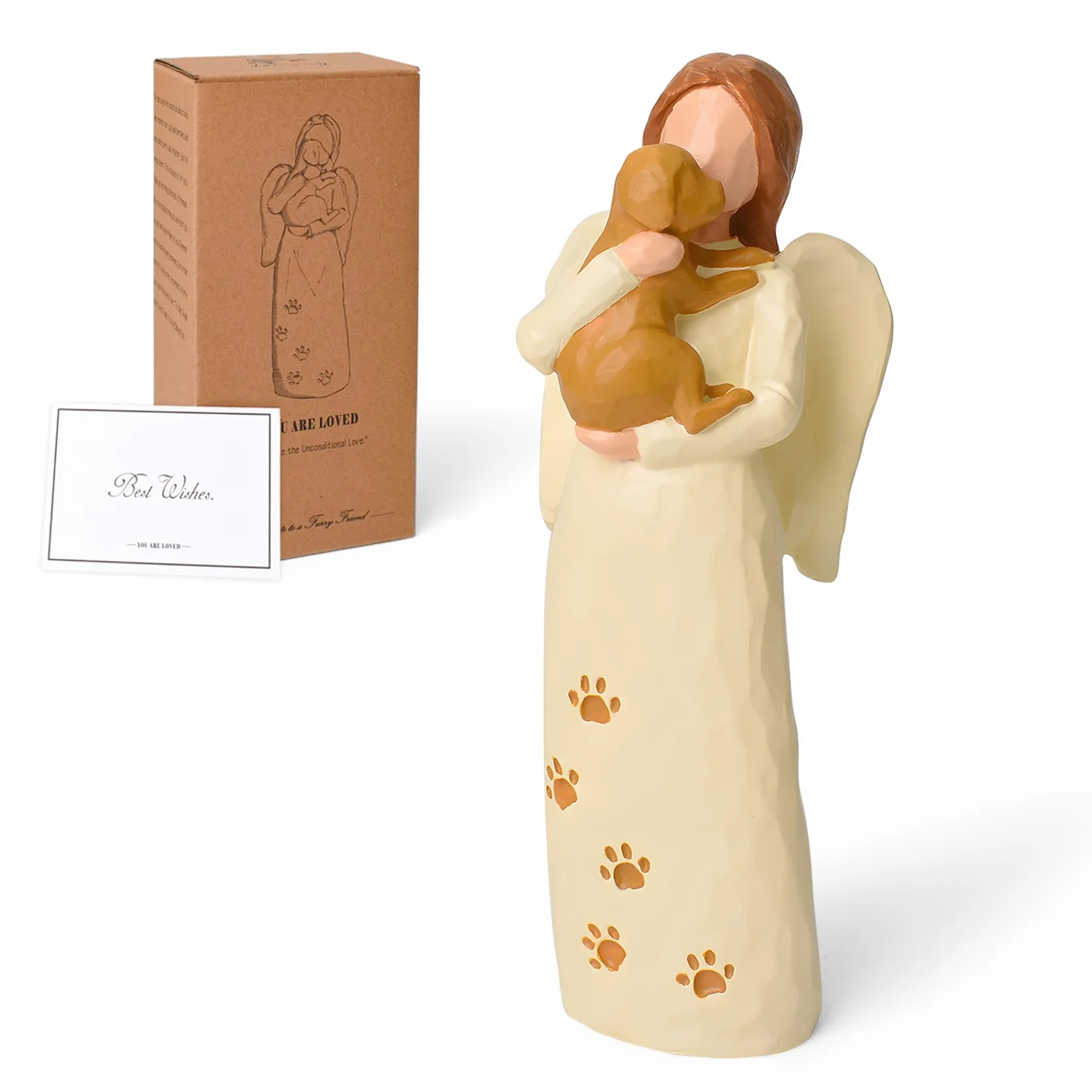 Cuayaes Statua di Angelo Custode del Cane, Regali Commemorativi per Cani, Regali di Condoglianze per la Perdita di Cane, Sculture di Collezione di Resina Disegnate a Mano, Decorazioni di Angeli