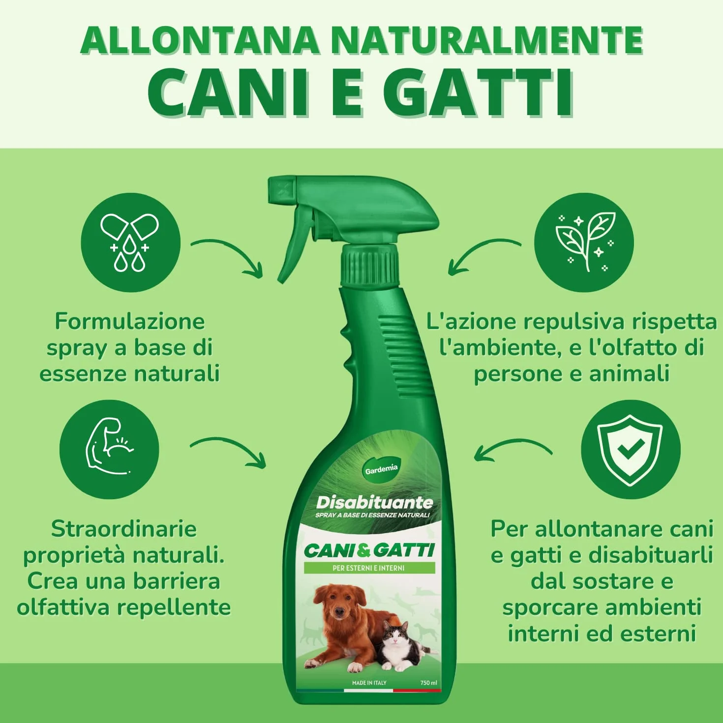Gardemia Disabituante Vegetale per Cani e Gatti 750ml Spray Anti Pipì Esterni Interni Azione Naturale per Disabituarli Barriera Olfattiva Urine Casa Giardino Alternativa Eco a Repellente Dissuasore
