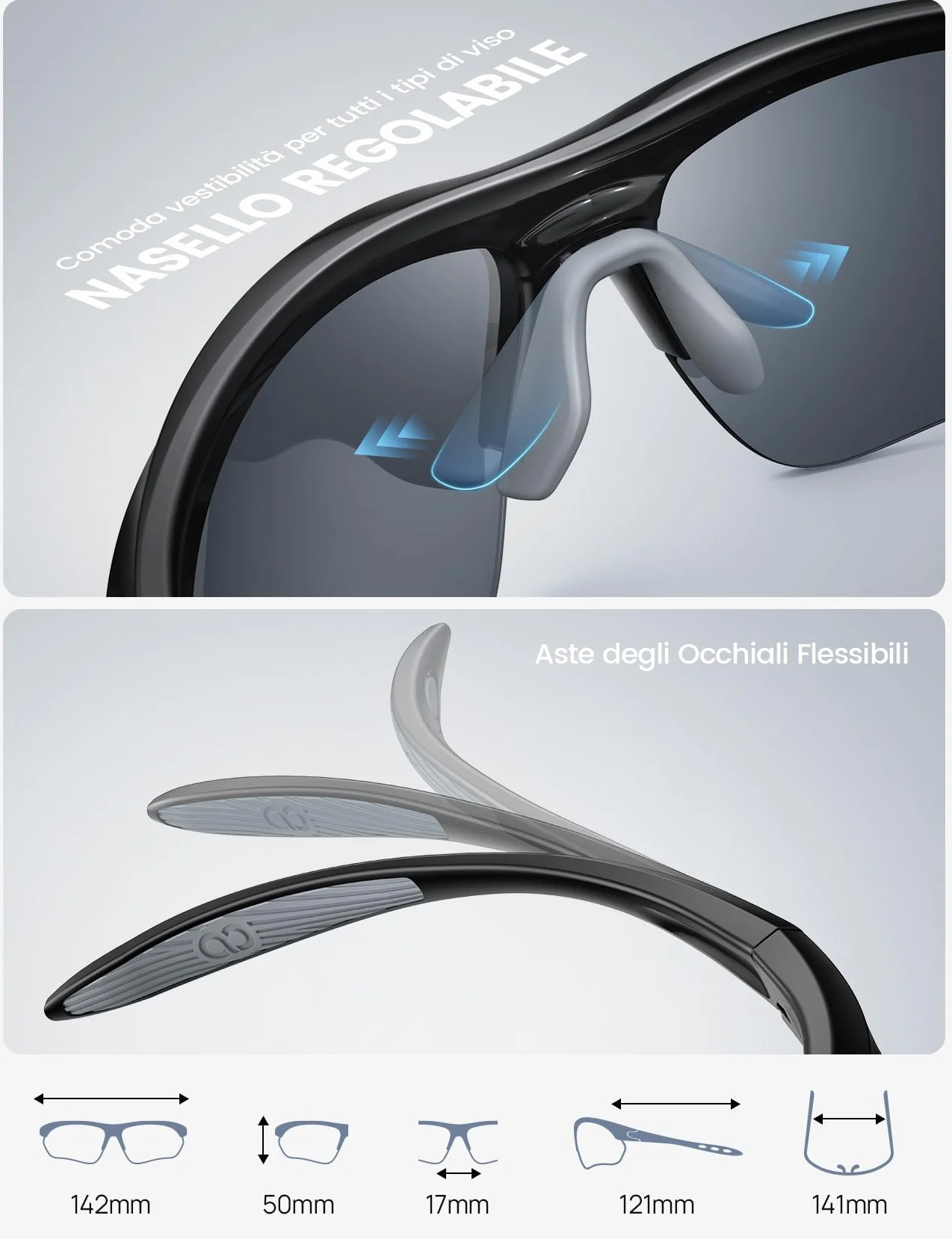 Lamicall Occhiali da Sole Ciclismo Polarizzati - [22g & Design Avvolgente] UV400 Protezione, TR90-Montatura, Nasello Regolabile, Occhiali da Sole Sportivi Multifunzionali per Pesca/Corsa/Escursionismo