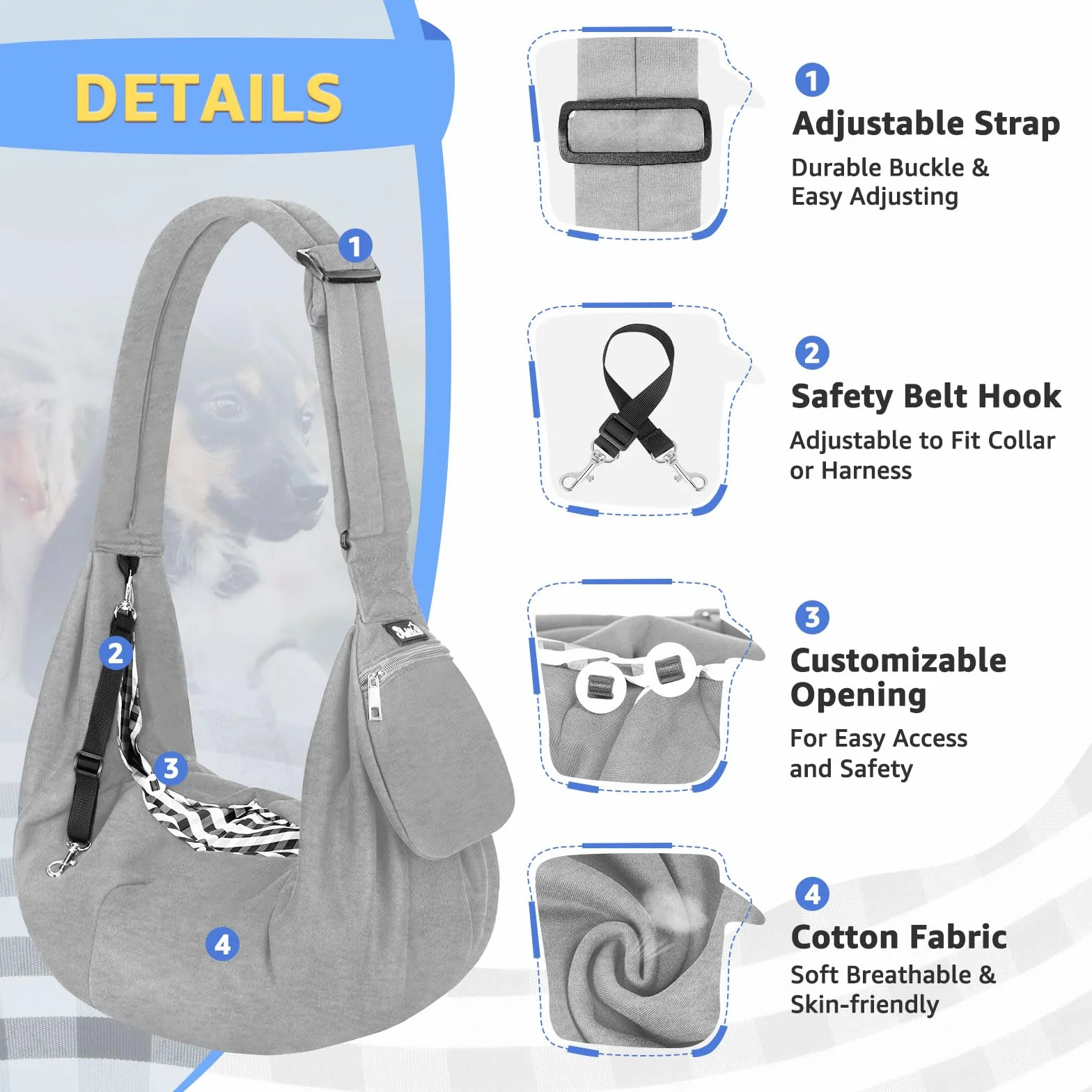 SlowTon Borsa da Viaggio per Cani Trasportino da Passeggio, Marsupio per Animali Domestici con Tracolla Imbottita Regolabile con Tasca Frontale per Il Trasporto di Cuccioli da Viaggio All'aperto
