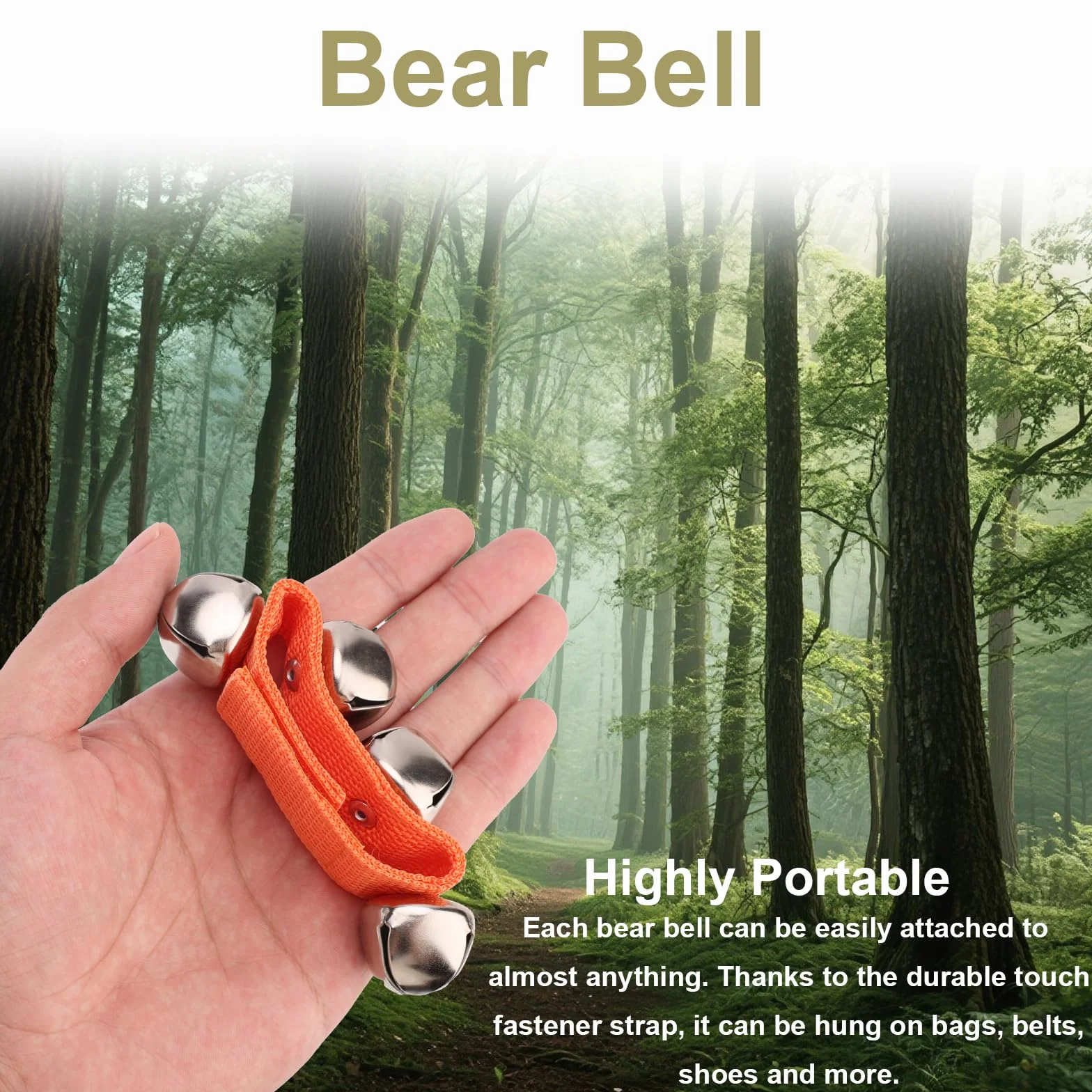 Lyreh Campanello Orso, Campanello Anti Orso Portatile e Rumoroso per Escursionisti Prodotto di Sicurezza con Chiusura a Strappo Cinturino per Cani Ciclismo Pesca Campeggio Arrampicata(Arancione)