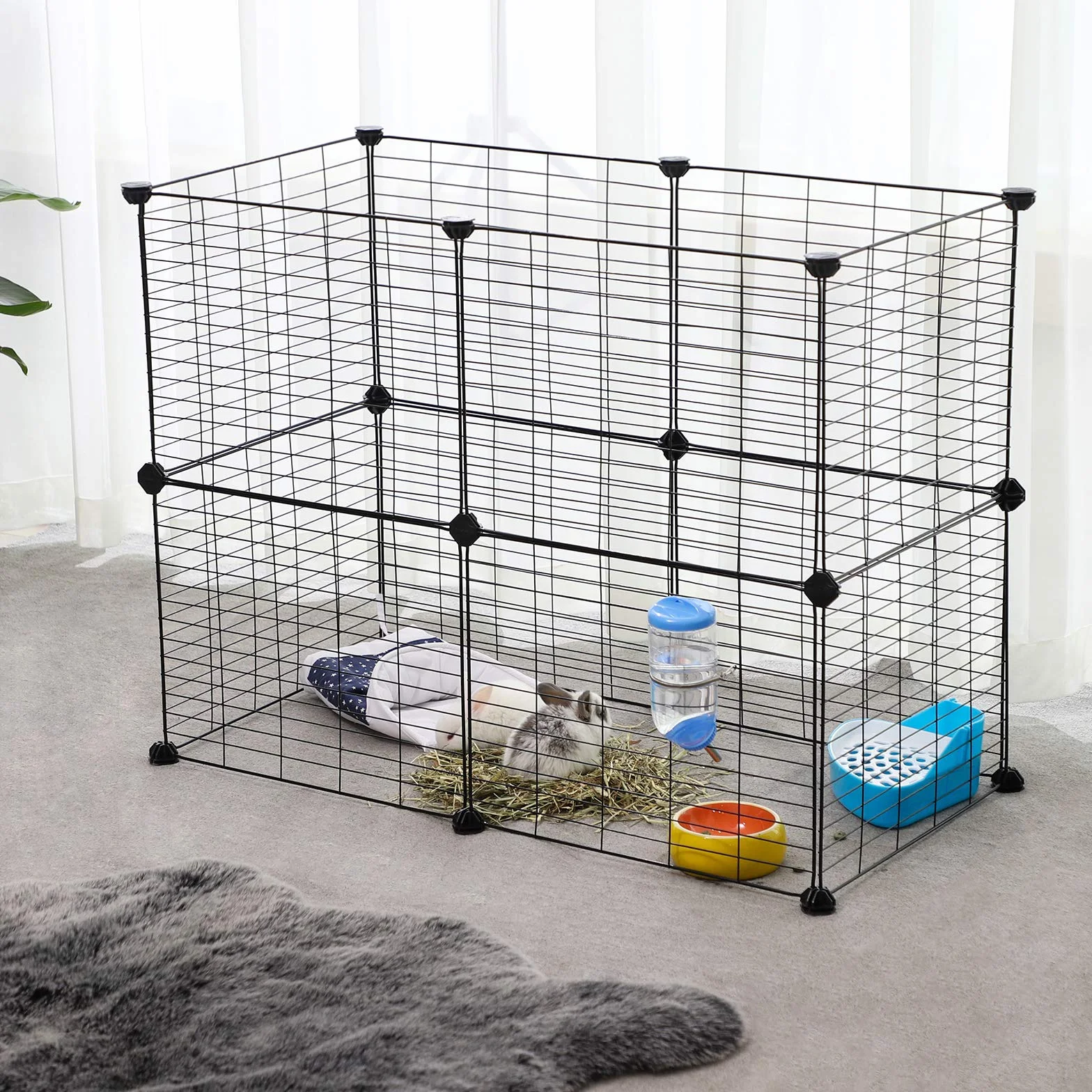 SONGMICS Recinto per Animali di Piccola Taglia, Recinzione Personalizzabile per Criceti, Conigli, Rete in Metello, Include Martelletto e Fascette, per Uso Interno, Nero LPI01H