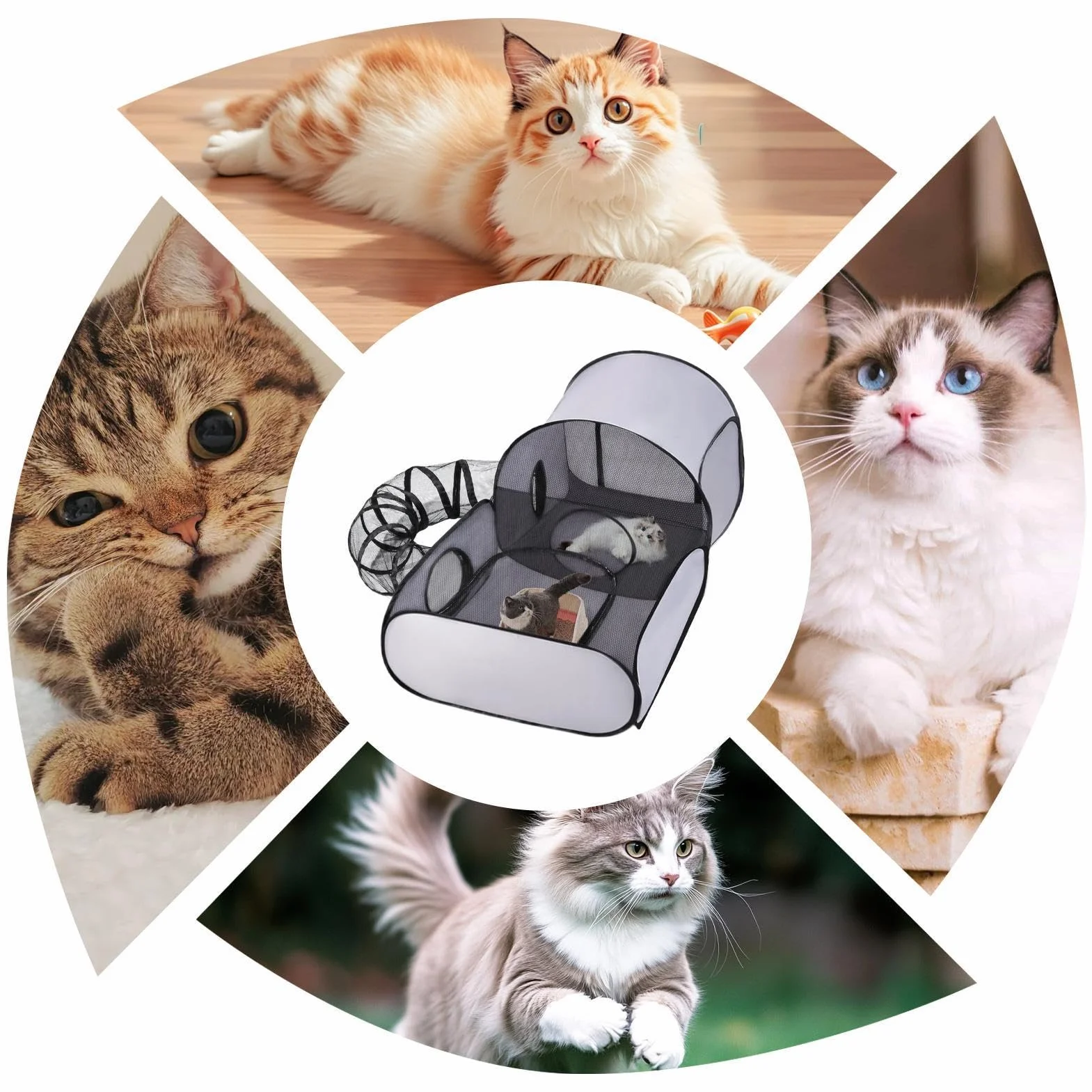 Gabbia Portatile per Gatti - Box Pieghevole per Gatti - Tenda Portatile per Gatto, Recinto Pieghevole per Animali Domestici, con Tunnel E Rete Di Ventilazione, per Campeggio E Viaggio