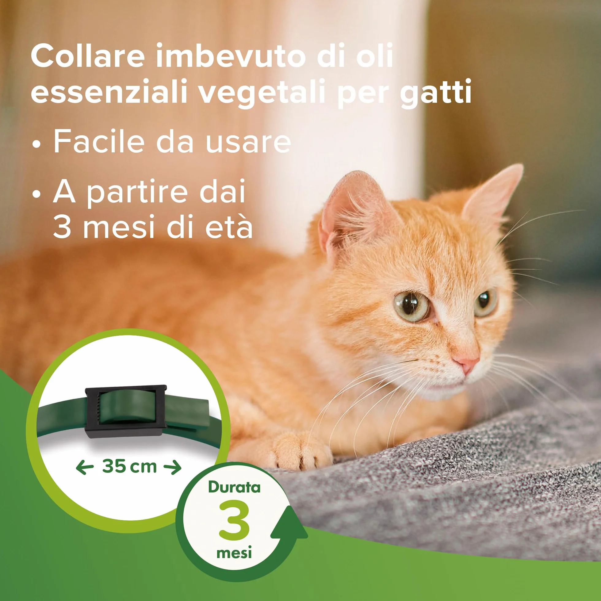 Beaphar Protezione Naturale, Collare Scudo Regolabile per Gatto, con Olio di Neem, Fino a 3 Mesi di Protezione, 35 cm
