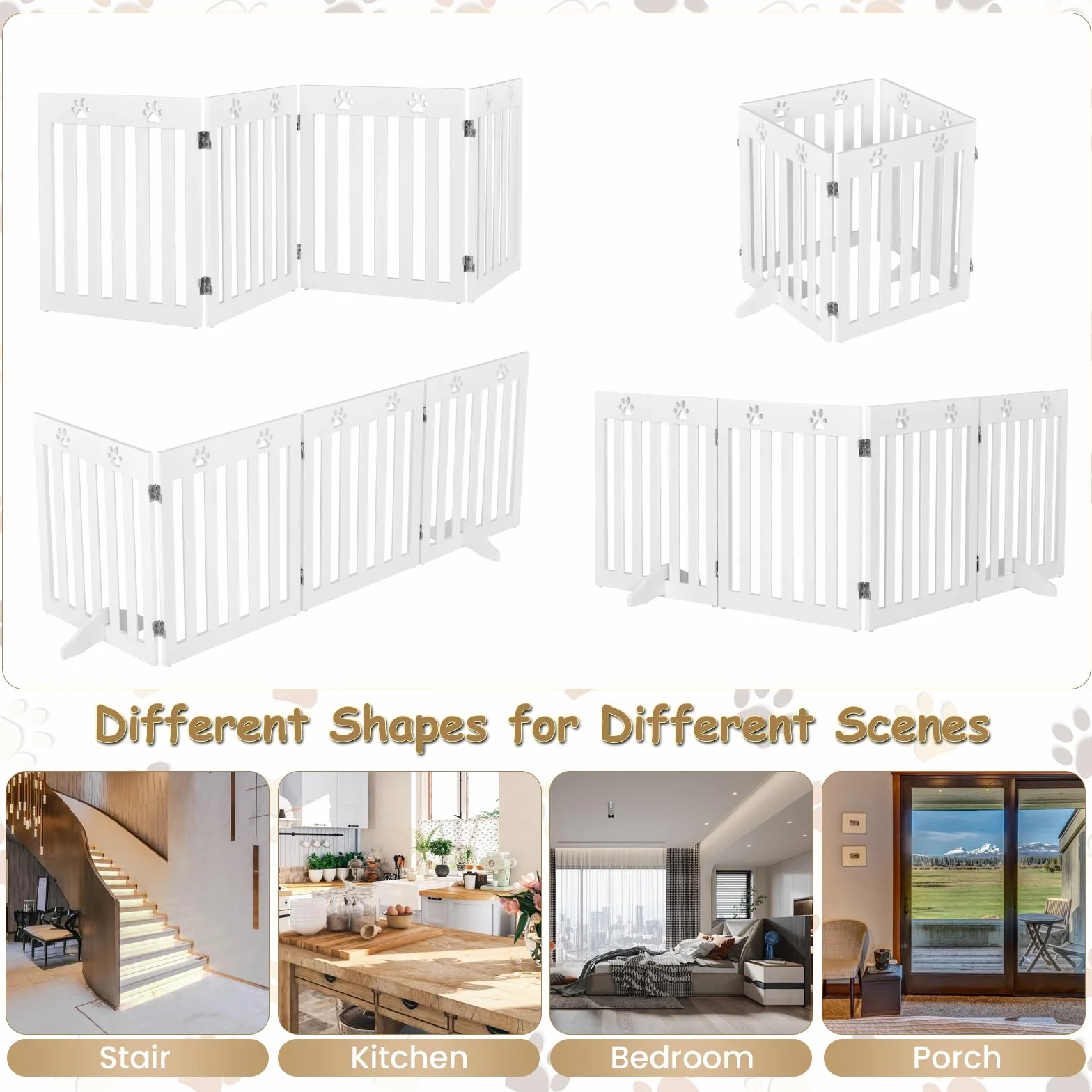 SOARS Barriera per Cani Pieghevole 204 x 60 cm Legno 4 Pannelli Bianco
