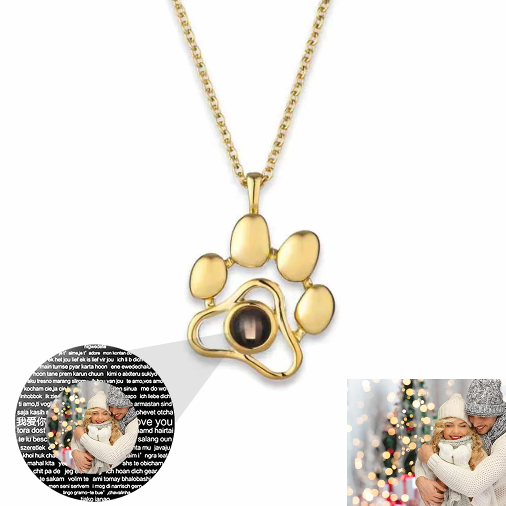 Collana personalizzata con proiezione immagini argento I love you 100 languages