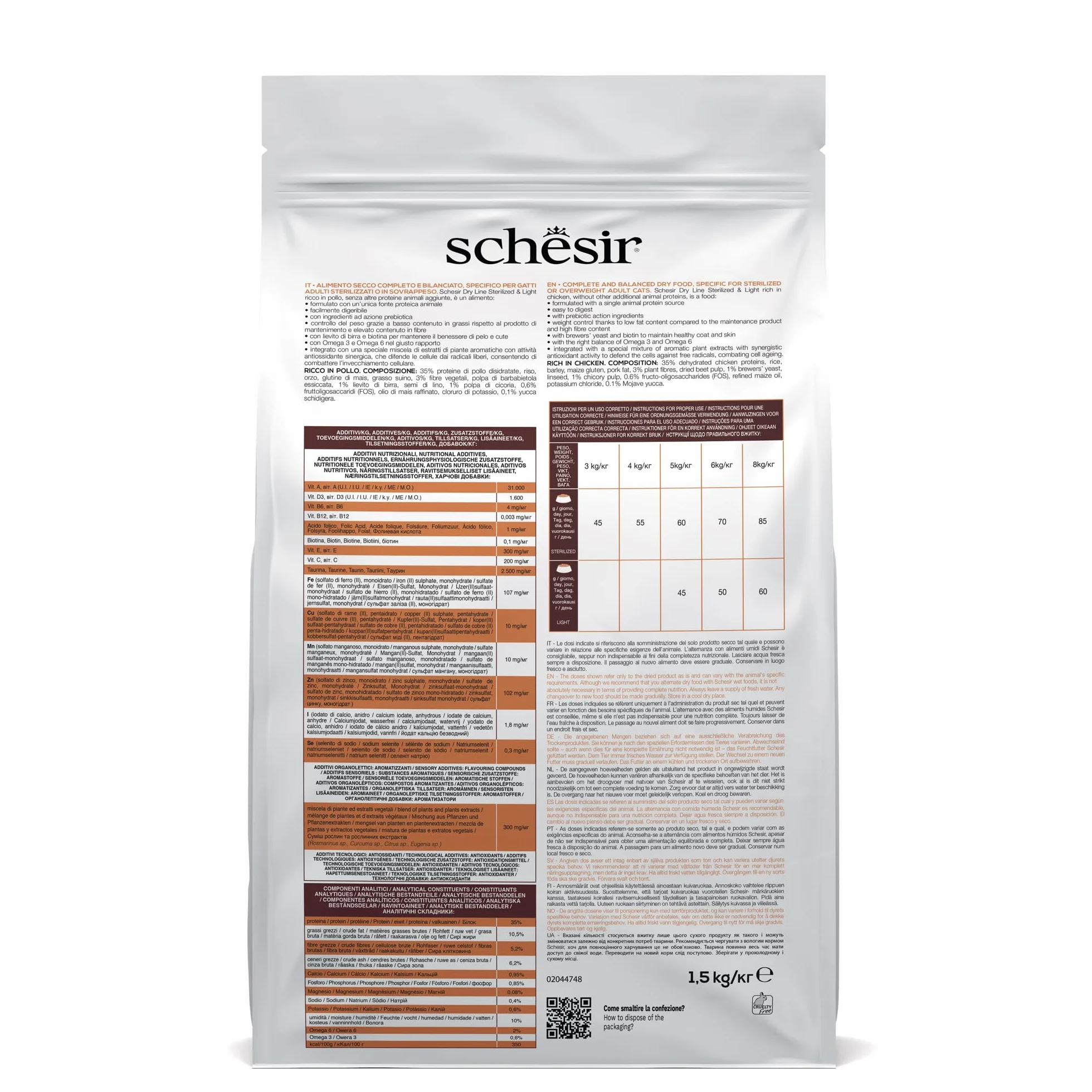 Schesir Sterilizzato e leggero Cibo Secco per Gatti Adulti Crocchette, 1,5 kg