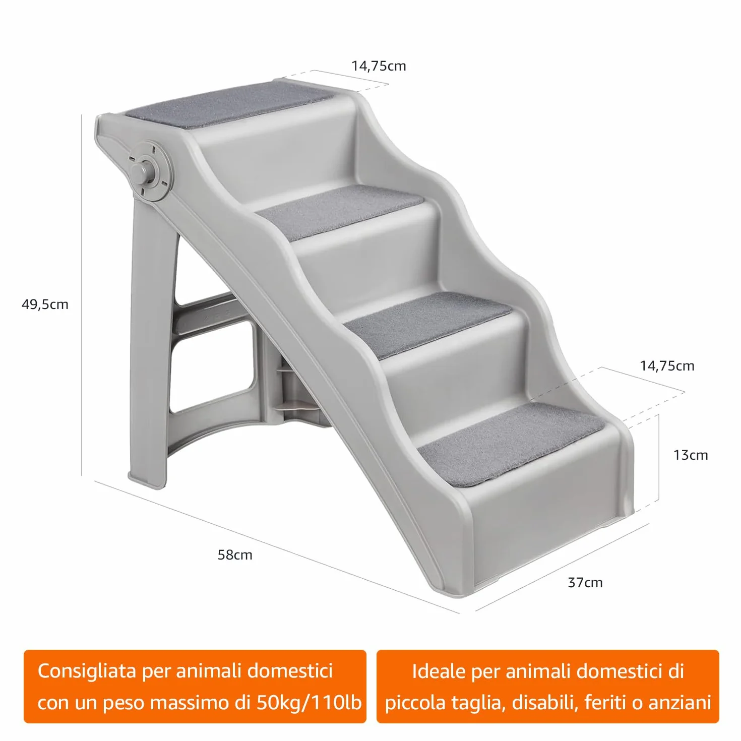 Amazon Basics Scaletta pieghevole per cani e gatti Grigio 60.7 x 40.9 x 50.2 cm