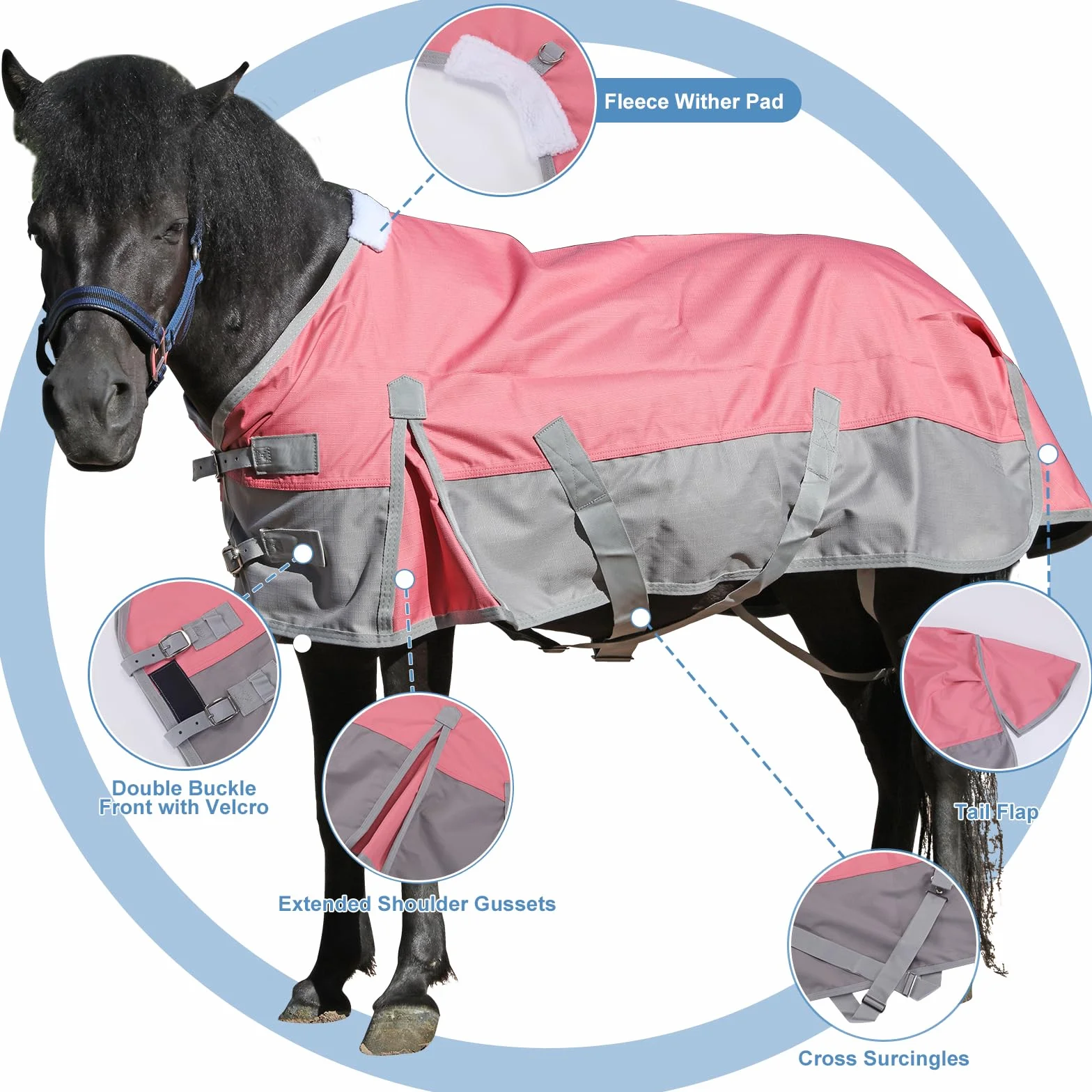 Mini Coperta da Paddock per Puledro Pony Shetland – Impermeabile 1200D Leggero 0g Telo Antipioggia per Cavallo in Miniatura Asino e Sezione A (Senza Imbottitura) Rosa 107 cm