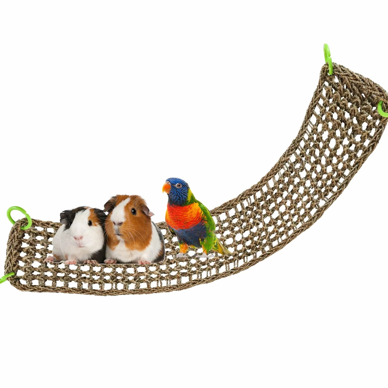 Dnoifne Tappetino in Erba Marina 100 × 18 cm – Rete Intrecciata Naturale con Ganci – Amaca e Scala per Uccelli, Roditori e Piccoli Animali