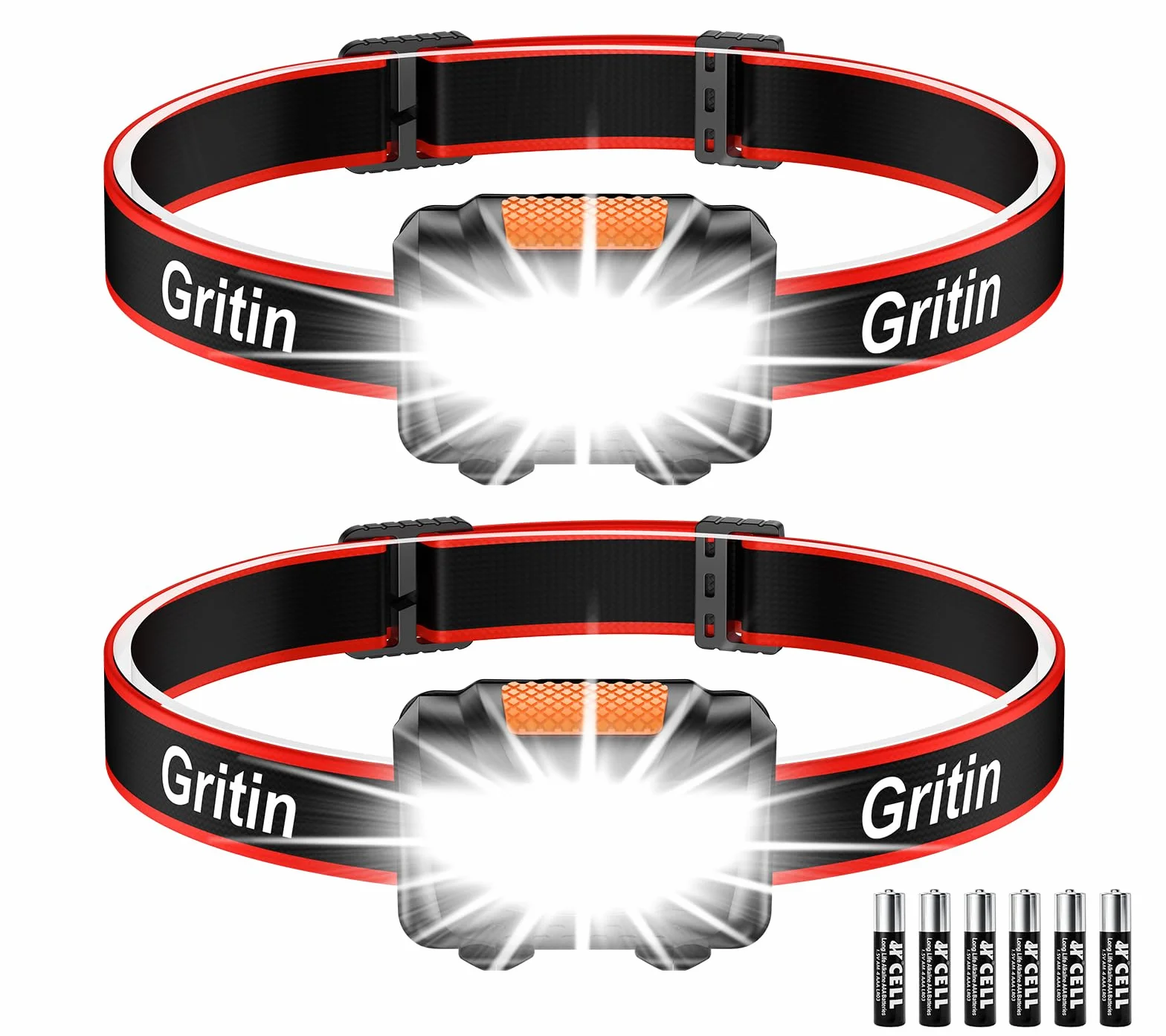 Gritin Lampada Frontale LED 2 Pezzi Super Luminosa IPX5 Impermeabile per Campeggio Corsa Pesca