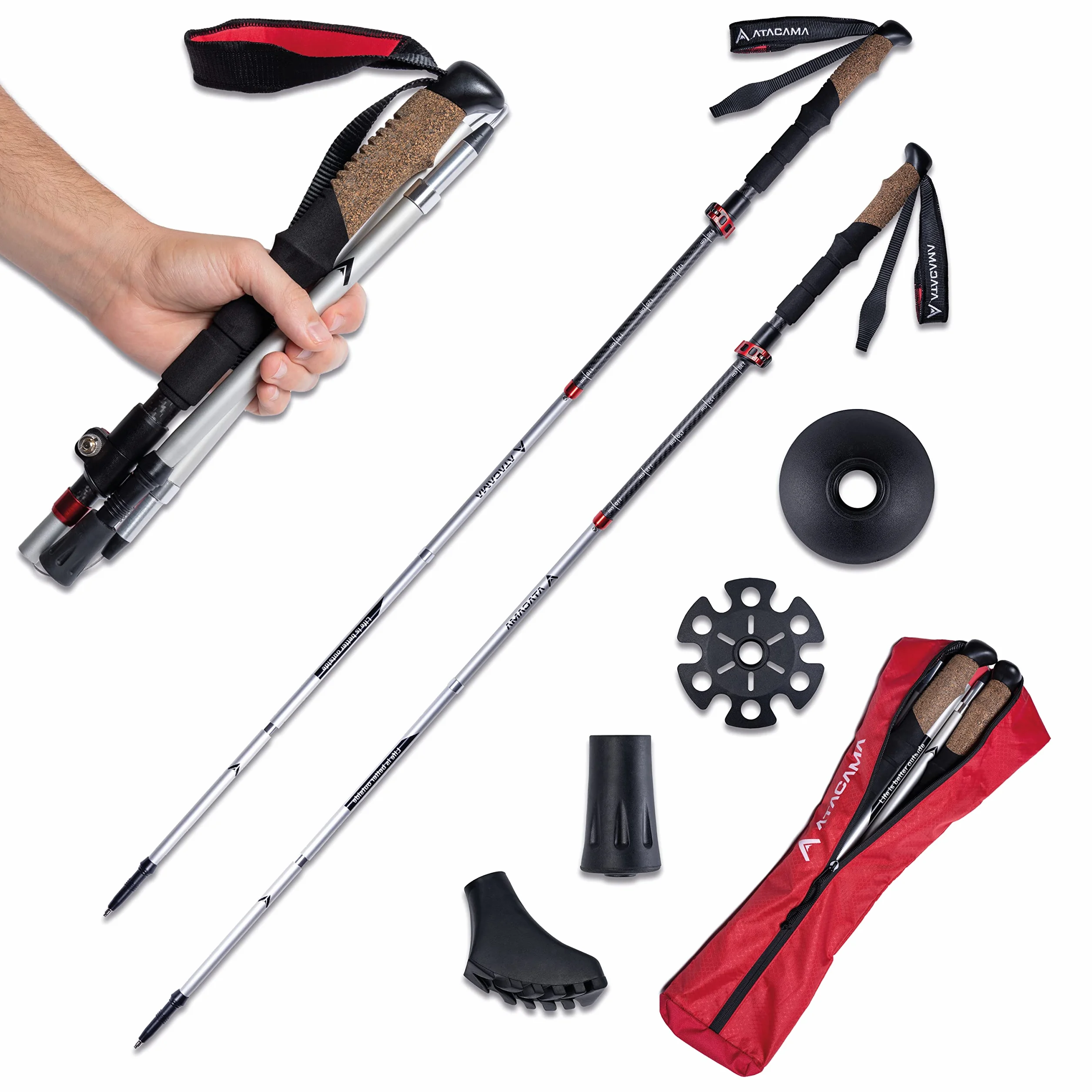 Atacama Bastoni da trekking telescopici – in carbonio 3k e alluminio 7075 Nordic Walking con manico in sughero per uomo e donna – angolo regolabile facilmente allungabile