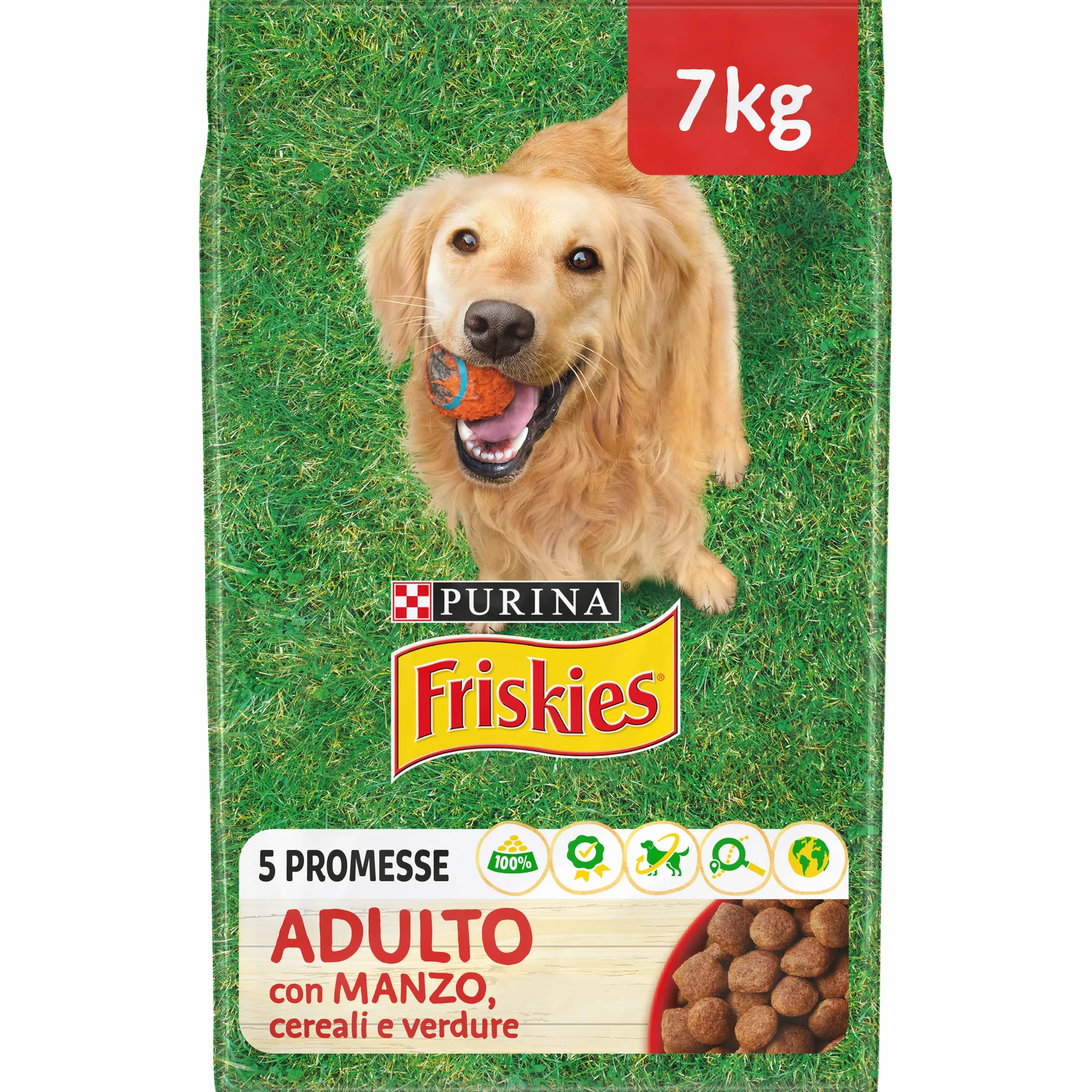 PURINA FRISKIES® Adulto crocchette per cani con Manzo e Verdure. 1 Confezione da 7 kg