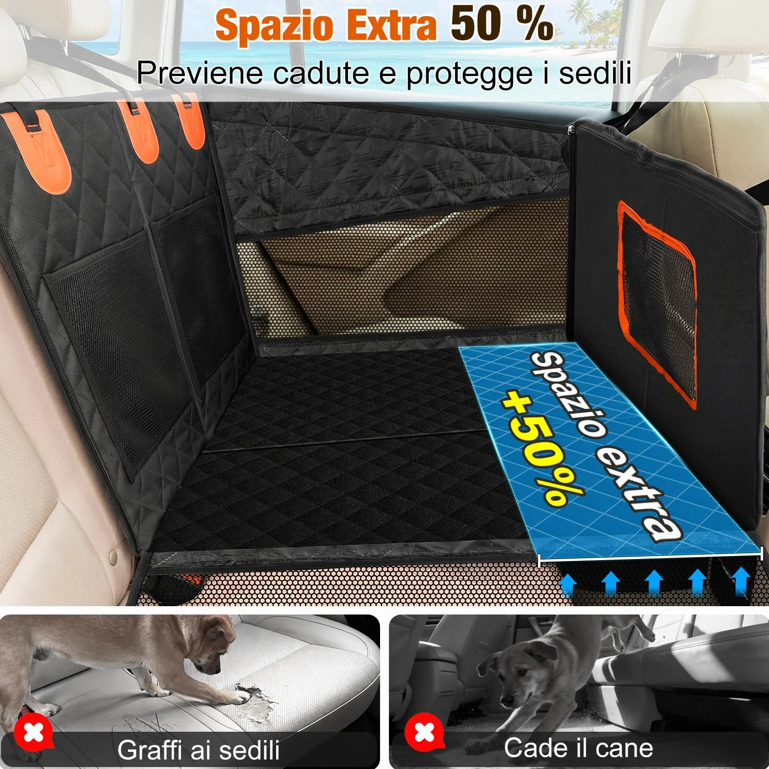 X XBEN Seggiolino Auto per Cani Allargato 50%, Extra Stabile Seggiolino Cane Auto con Portata 68KG, Trasportino per Cani Veicoli con Rete Traspirante e Cintura di Sicurezza, Impermeabile e Pieghevole