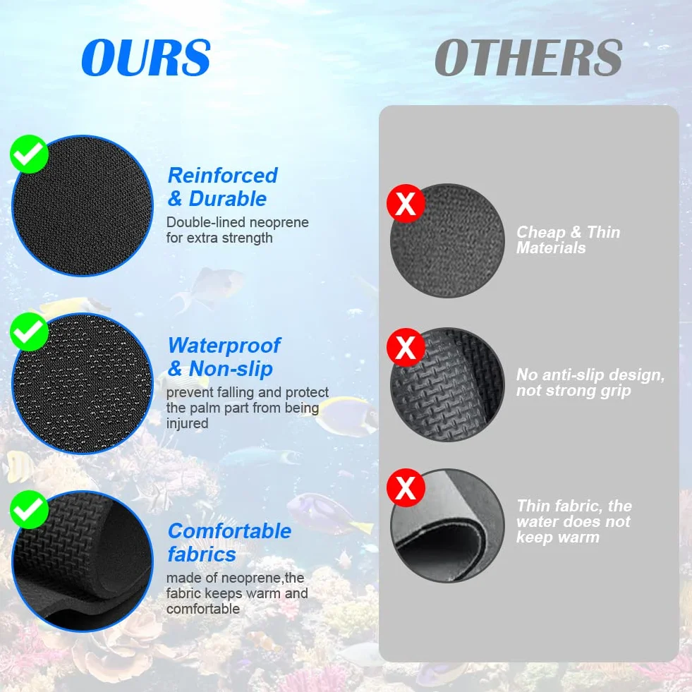 AUAUY Guanti in Neoprene Elastico, 3mm Guanti da Muta Termica, Guanti da Immersione con Polso Elastico e Particelle Antiscivolo, per Immersioni Snorkeling Surf Pagaia Kayak Nuoto