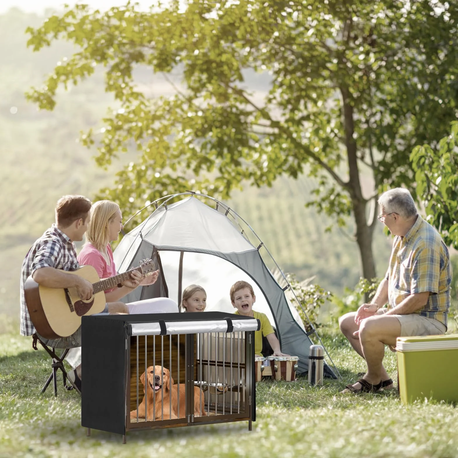 OUUTMEE Copertura per box per cani in poliestere 210D impermeabile 125x79x84 cm nero