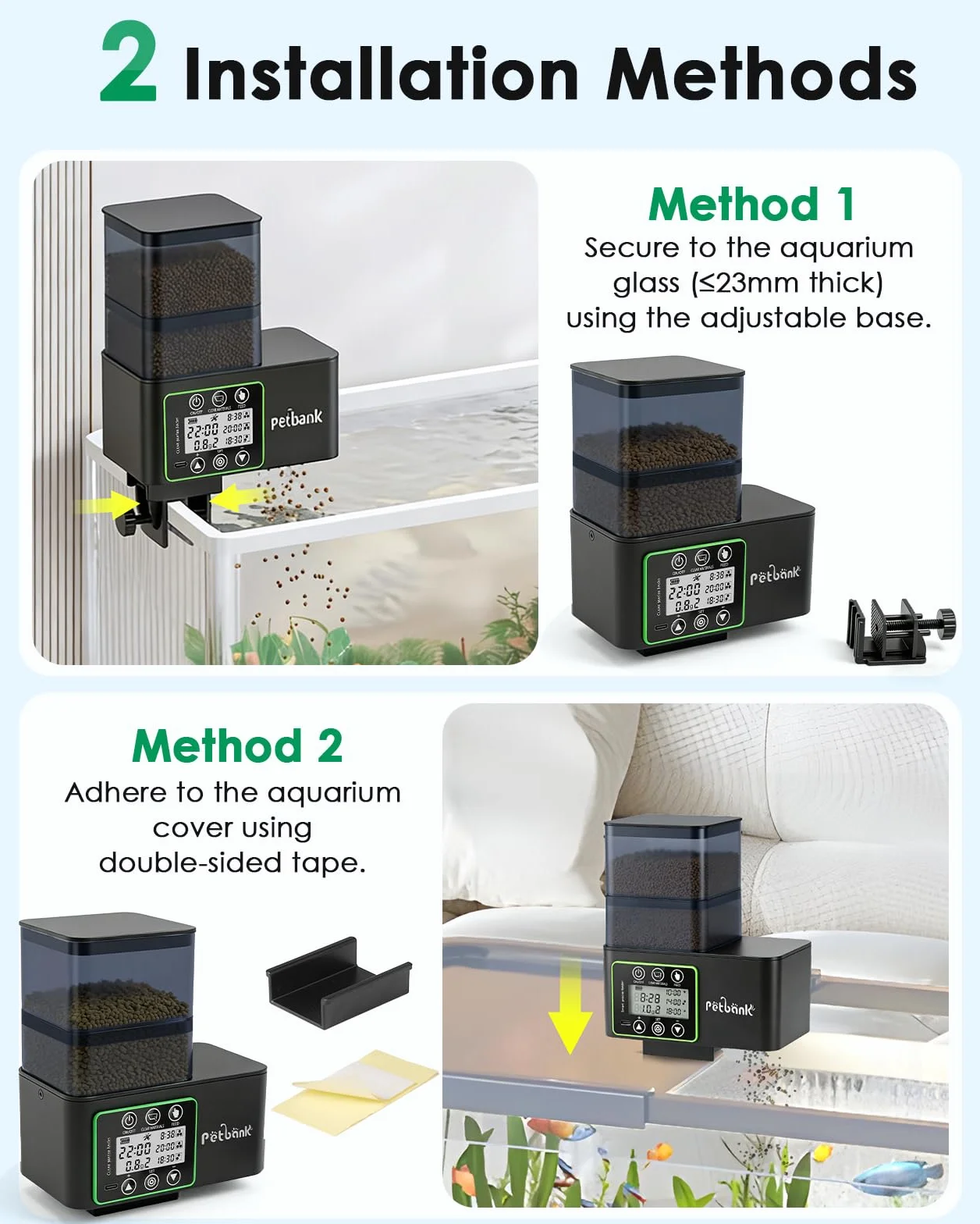 Mangiatoia Automatica Acquario-230/510ml Distributore Automatico Cibo Pesci con Alimentazione di Precisione 0.1-2g,Mangiatoia Acquario Antiumidità con Pulizia e Allarme Scorte,Ricaricabile Usb