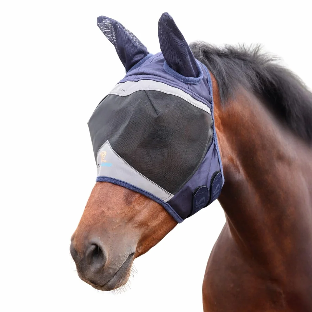 Shires FlyGuard Pro - Maschera antimosche con orecchie a maglia fine, misura standard, leggera, traspirante, protezione contro mosche e insetti, vestibilità sicura per affluenza, pascolo e uso stabile