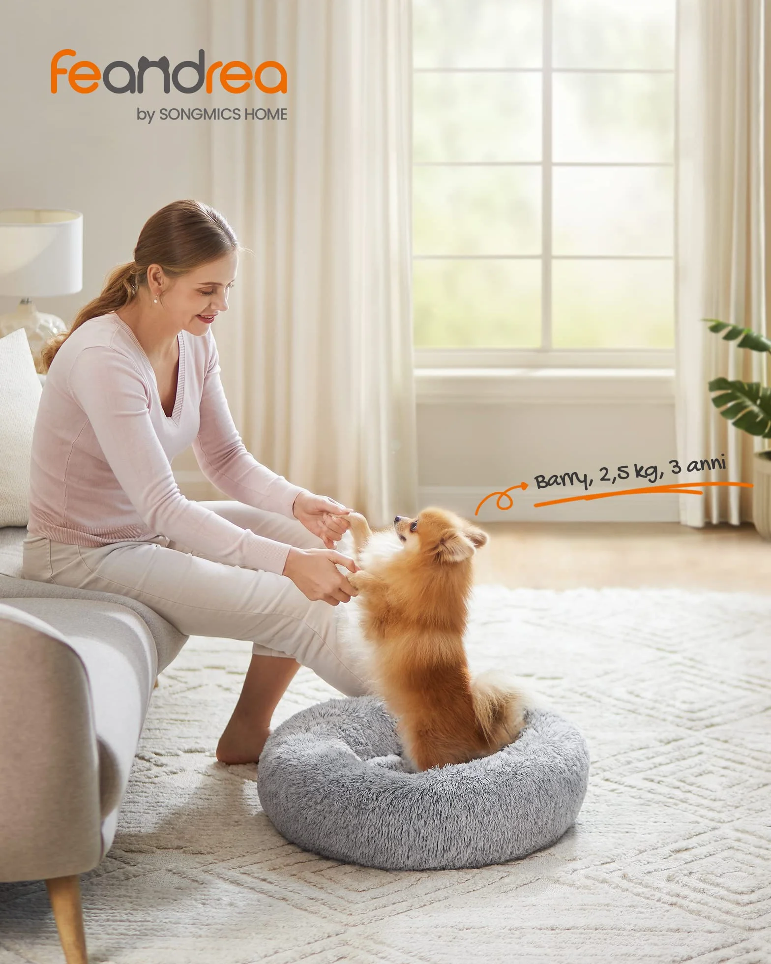 Feandrea Cuccia Cane Interno a Ciambella, Cuscino Lavabile, Diametro 60 cm, Grigio Ombré