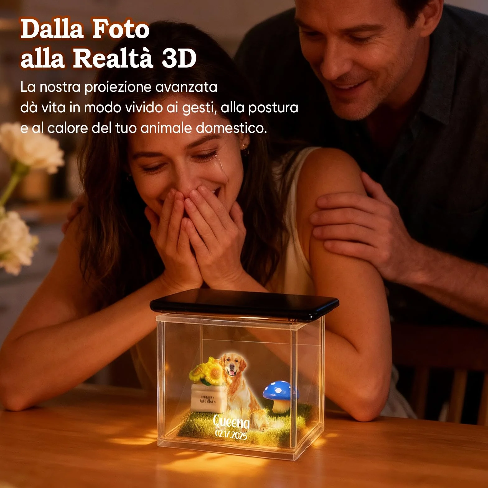 Scatola Commemorativa Olografica per Animali Domestici Cornice con Foto Personalizzata Casetta Digitale Olografica per Animali Domestici Fai Da Te Regalo Personalizzato per Amanti di Cani o Gatti