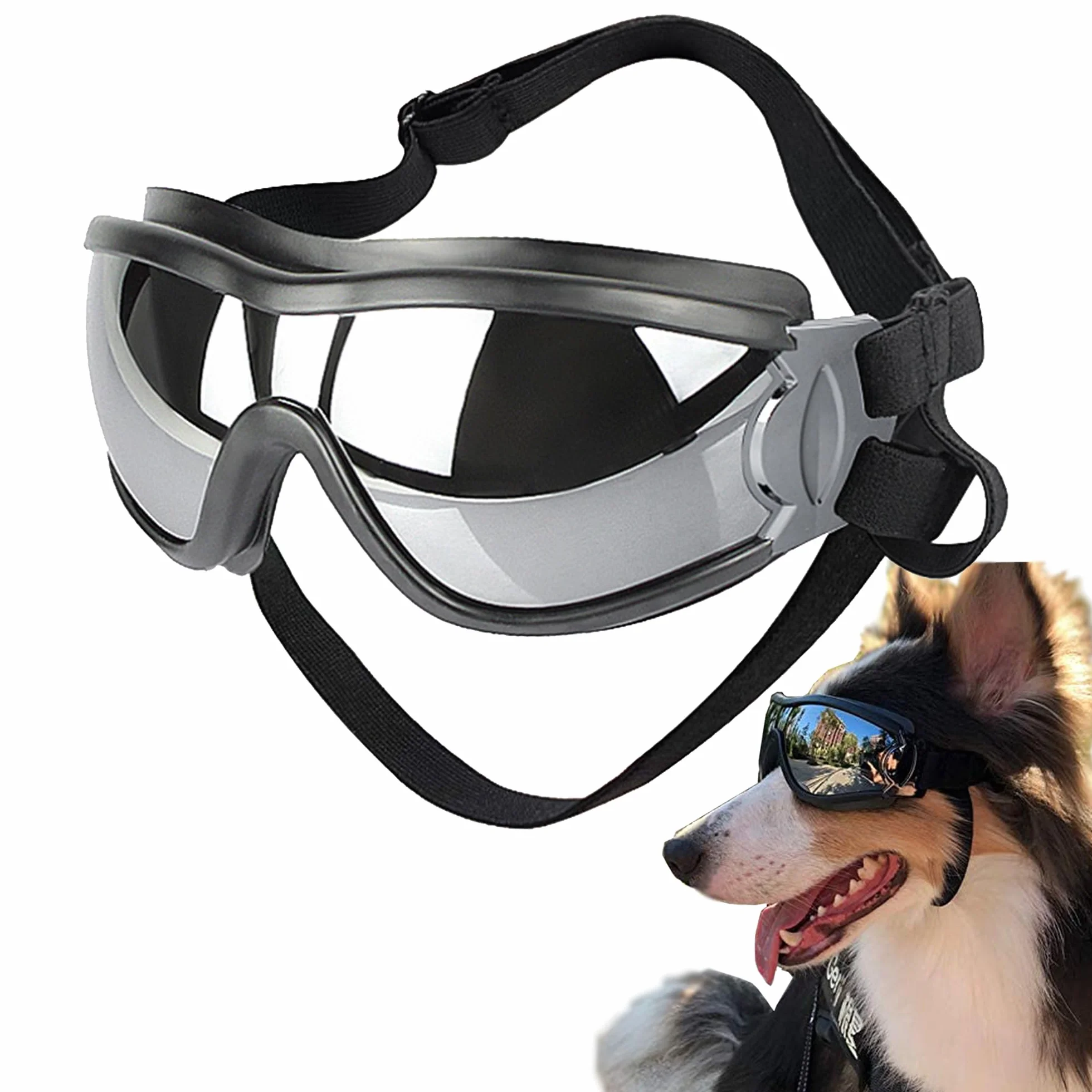 Occhiali per Cani, Occhiali Protettivi per Animali Domestici Resistenti Ai Raggi UV con Cinturino Elastico Regolabile Antivento Impermeabili (black1)