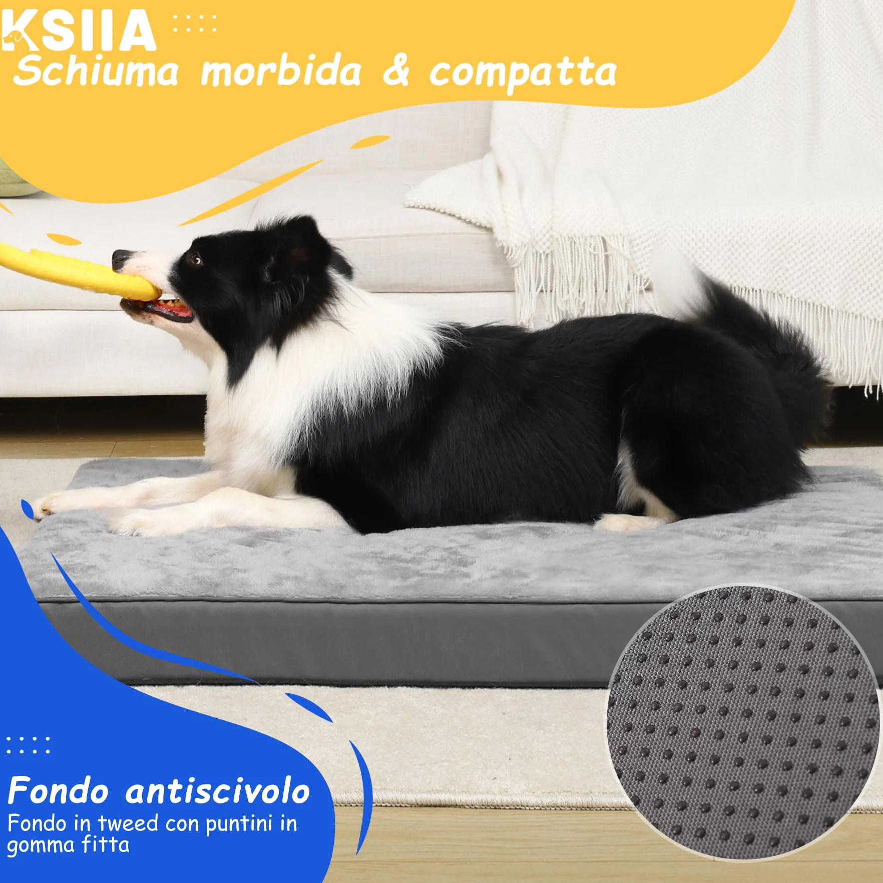 Cuscino per Cani Ortopedico Foam Lavabile 88x55x7cm Grigio