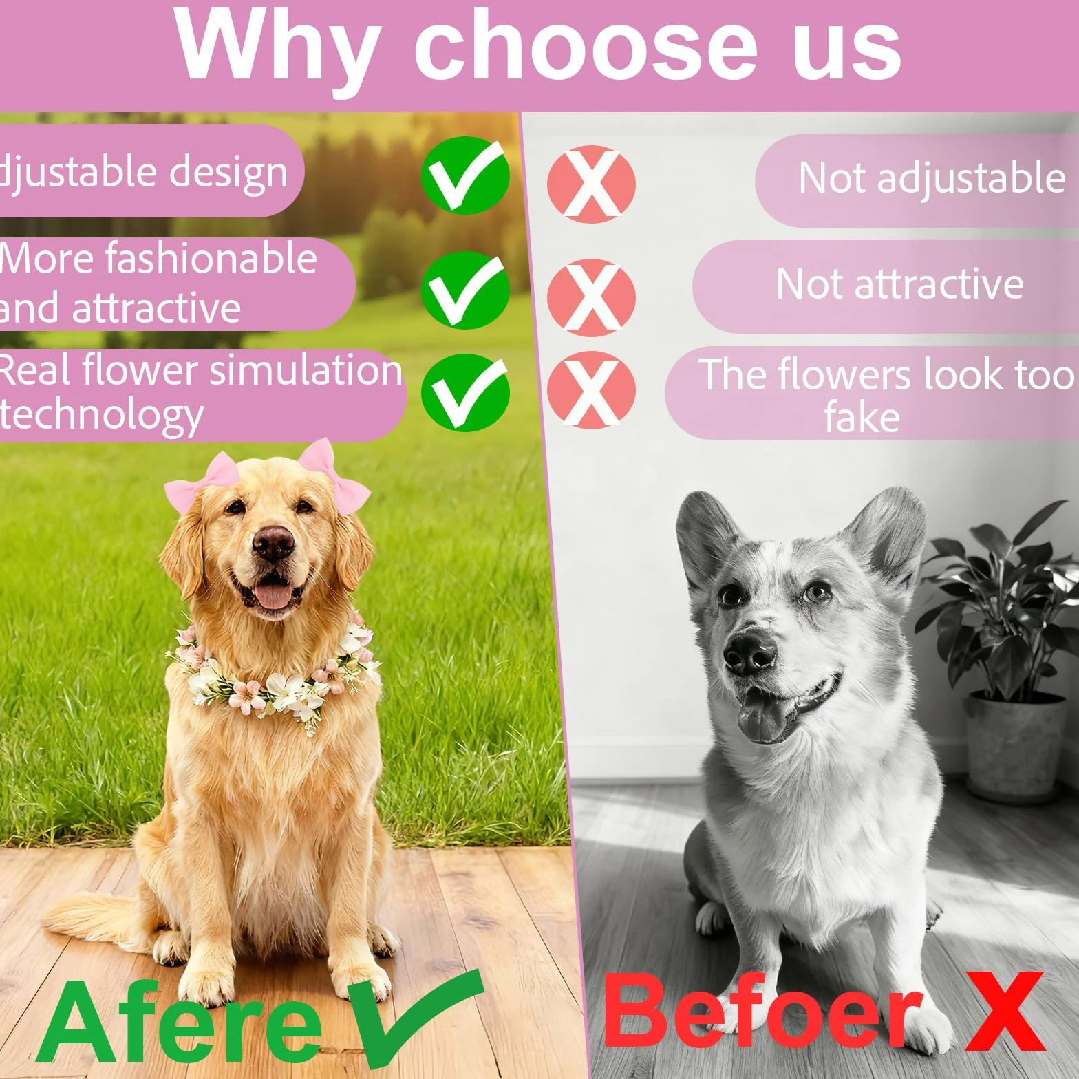 Papillon per Cane, Fiore Elegante con Fiori e Nastro, Adatto a Tutte Le Taglie di Cane, Regolabile, Perfetto per Matrimoni e Occasioni Speciali