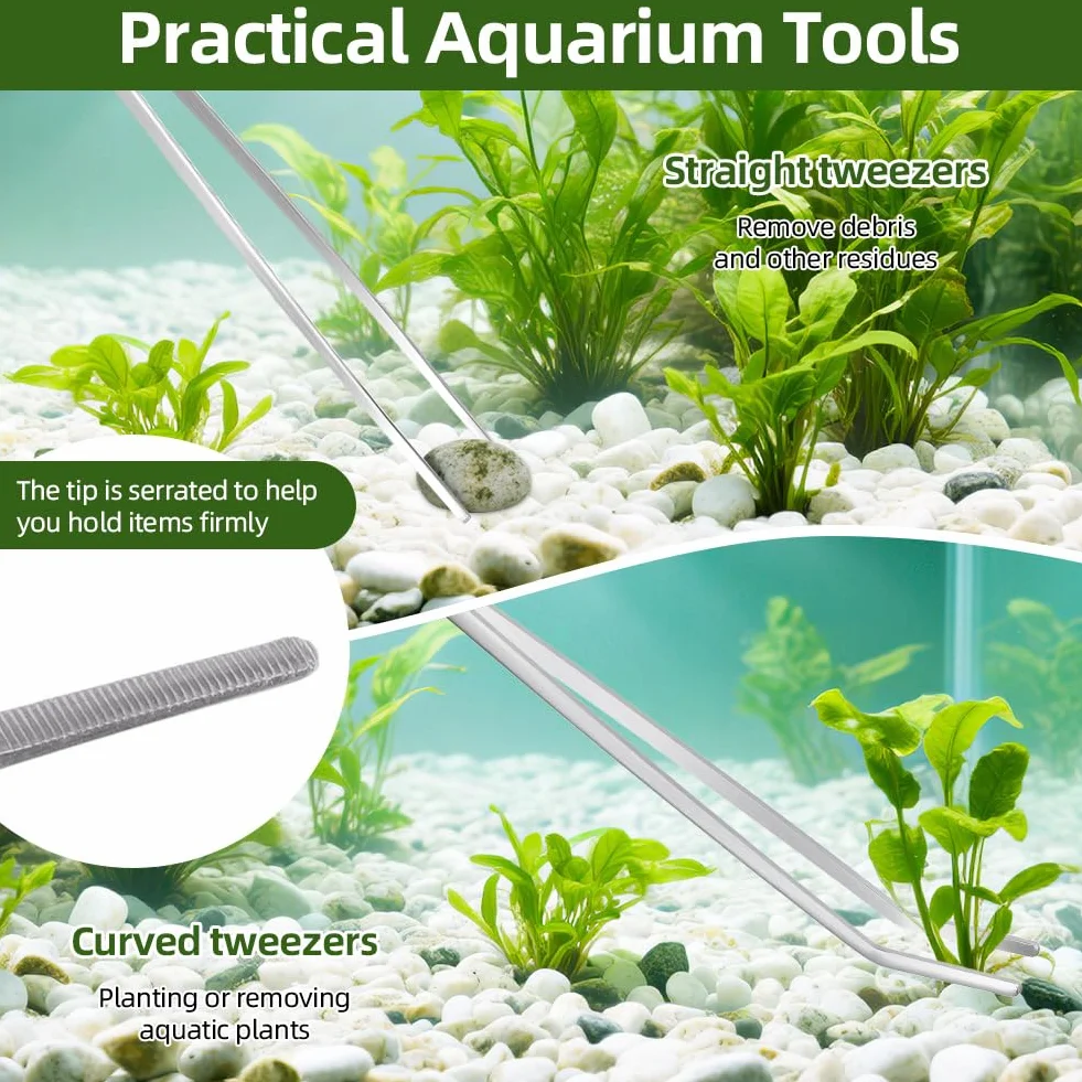 Flintronic Set 7 in 1 Attrezzi per Acquario in Acciaio Inox con Pinzette Forbici Spatola Imbuto