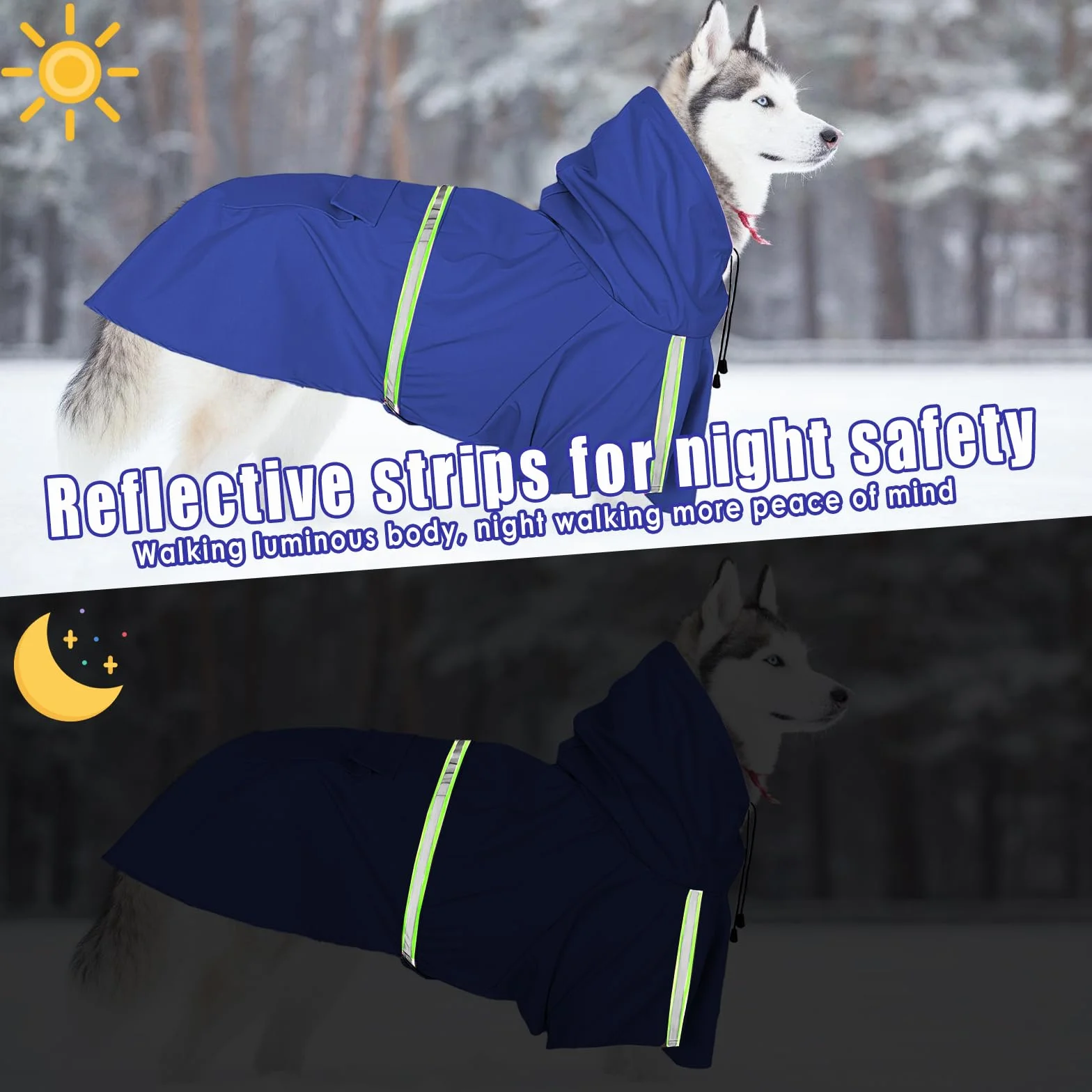 Impermeabile Cani Impermeabile Impermeabile per Cani Impermeabile con Cappuccio Traspirante Impermeabile per Animali Domestici Cuccioli Poncho Antipioggia con Strisce Riflettenti (Blu, 4XL)