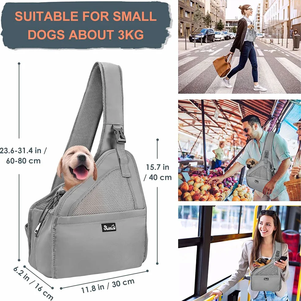 Nasjac Pet Dog Sling Carrier, Hands Free Papoose Small Animal Puppy Travel Bag Tote Cinturino imbottito regolabile Rete traspirante Fondo rigido Apertura Tasca frontale Cintura di sicurezza Lavabile