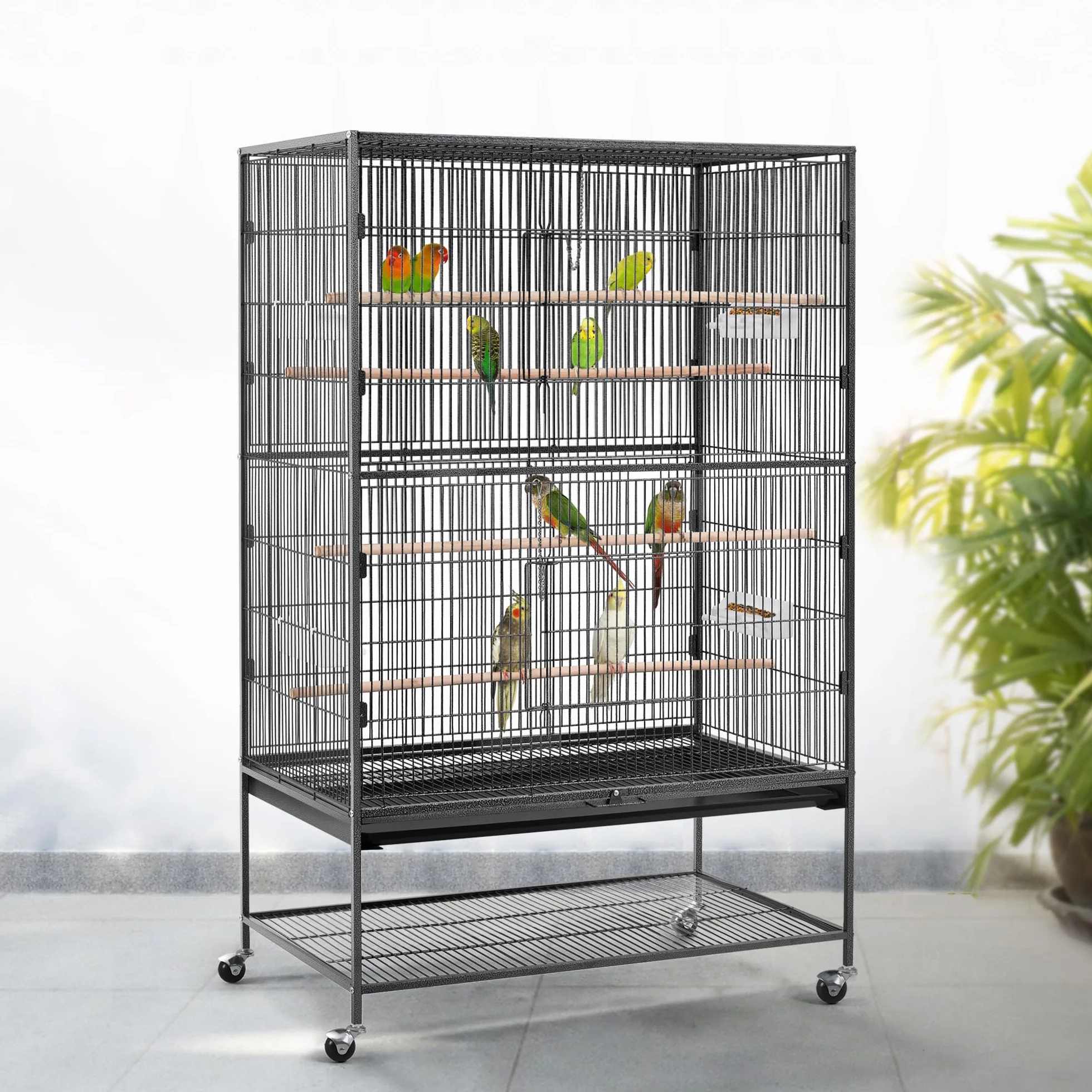 Yaheetech Gabbia Voliera per Pappagalli Uccelli Grandi 153 cm Metallo Nera 93,5 x 56,5 x 153 cm