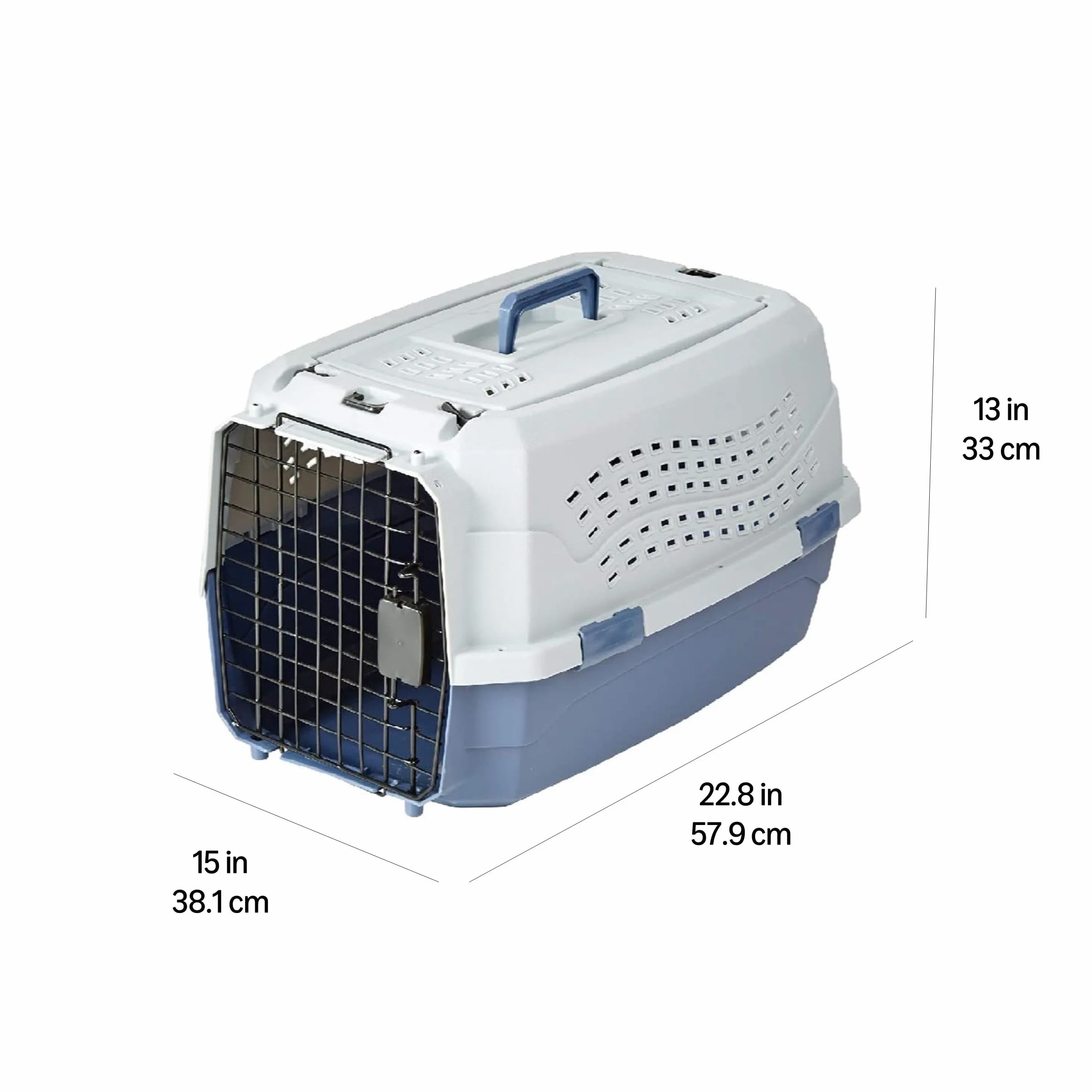 Amazon Basics Cuccia per Animali Domestici a Due Porte con Caricamento dall'alto da 23 Pollici L 58 x P 38 x H 33 cm, Cane Gatto, Blu