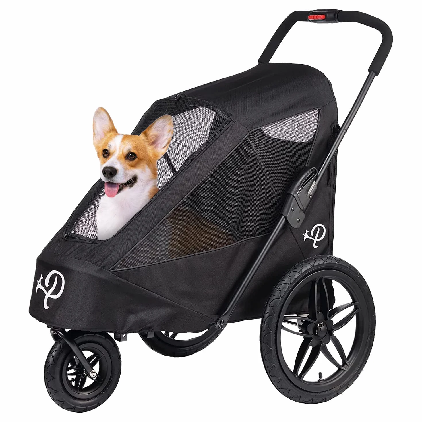Breeze Black Carrello per Cani di Lusso 2 in 1 | Passeggino e Rimorchio Bici per Cani Taglia Grande | Pieghevole con una Mano | Ruote ad Aria | Copertura Antipioggia | Adattatore Bici | 30kg