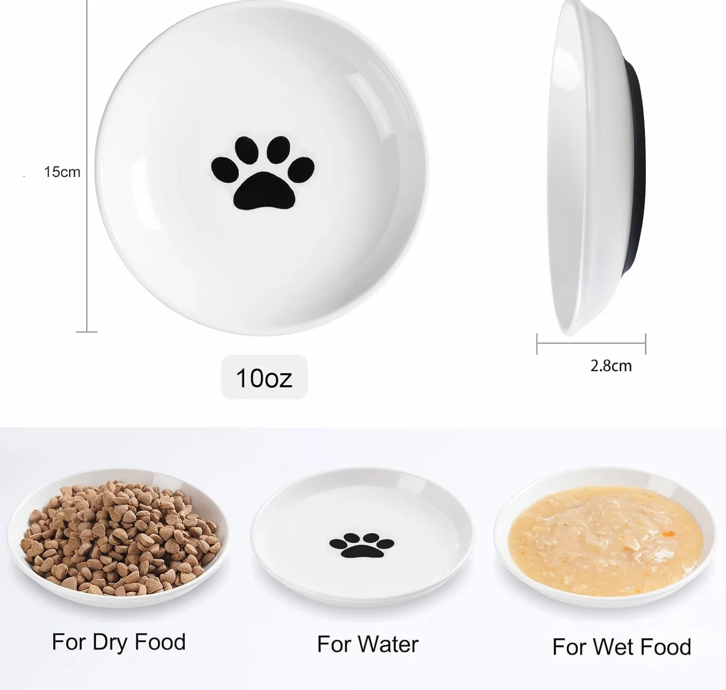 Auauraintt 3 pezzi Ciotole per gatti in ceramica, con base in gomma antiscivolo, Ciotola Piatta Gatti per Alleviare l'affaticamento Dei Baffi, per gatti e piccoli animali
