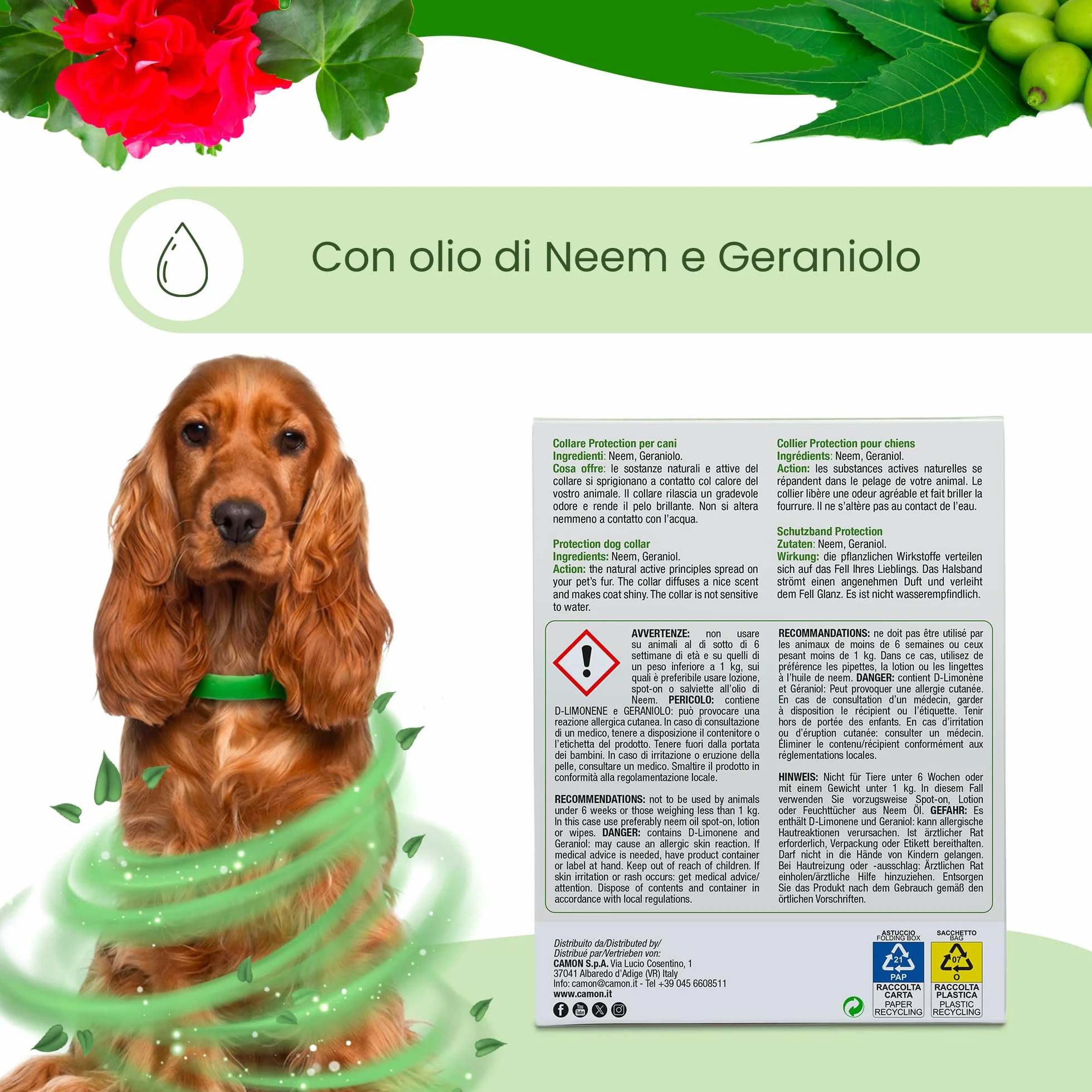 Collare Barriera per Cane Olio di Neem 60cm Resistente all'Acqua Protezione 2 Mesi