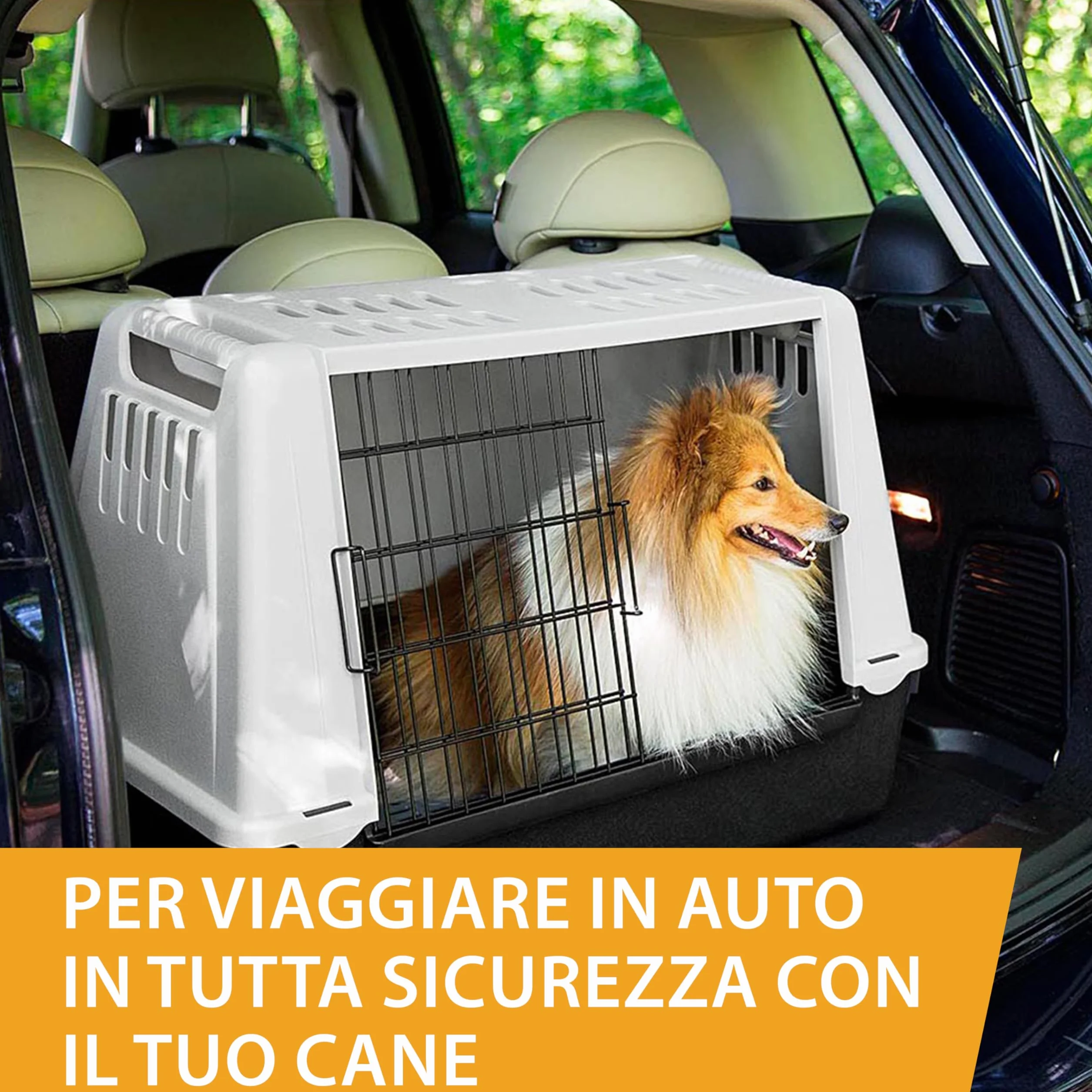 Ferplast ATLAS CAR MINI Trasportino per Cani da Auto con Tappeto Drenante, Maniglie, Griglia Ventilazione, Doppia Apertura Scorrevole con Chiusura Sicura, Max 10 kg, 72 x 41 x h 51 cm