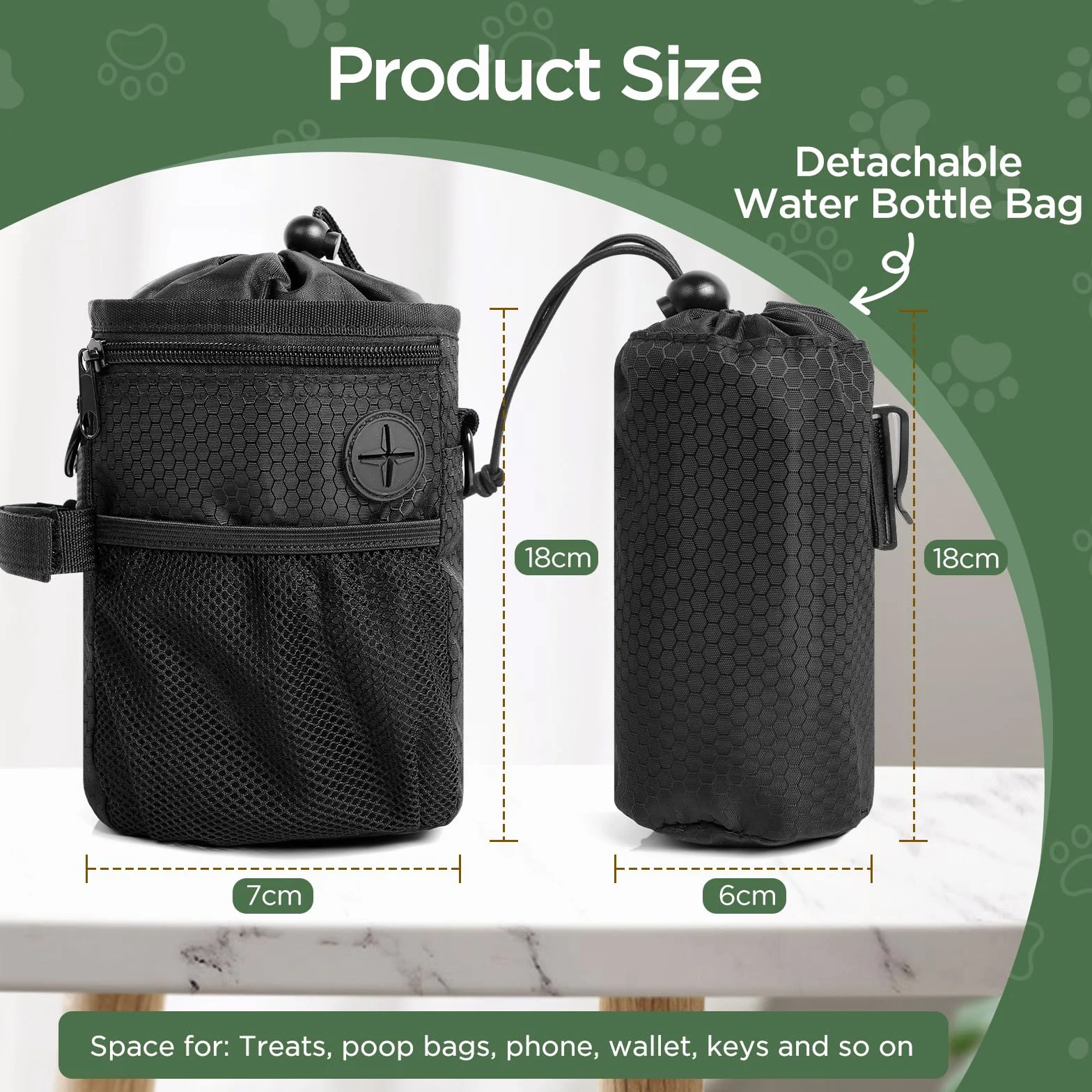 AiQInu Porta Premietti per Cani, Sacchetto per Cani con Sacchetto per Bottiglia d'Acqua Staccabile, Borsa Addestramento con Dispenser per Sacchetti per Cacca