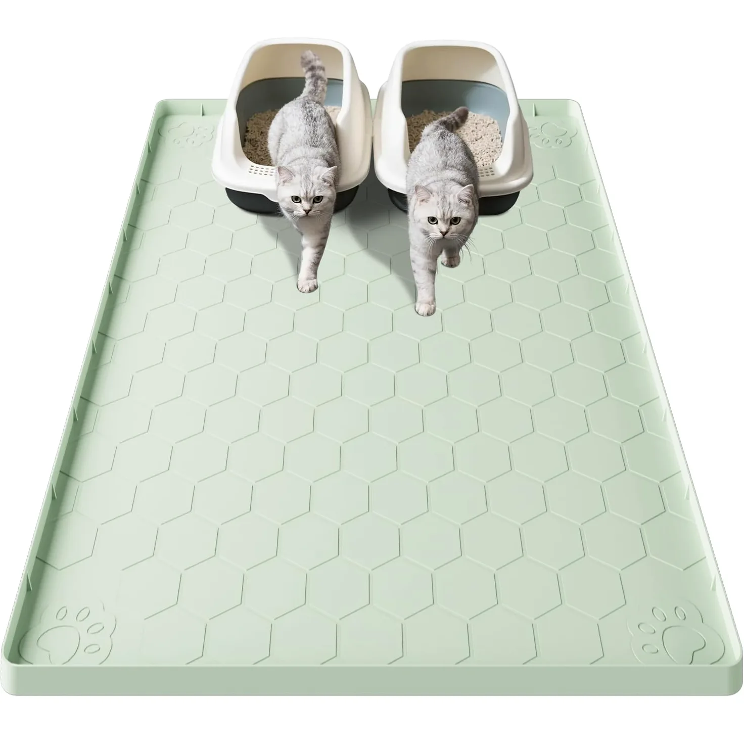 Tappetino per lettiera per gatti, taglie forti, 101 x 71 cm, grande, XXL, in silicone alimentare, impermeabile, resistente alle urine, antiscivolo, facile da pulire, verde chiaro