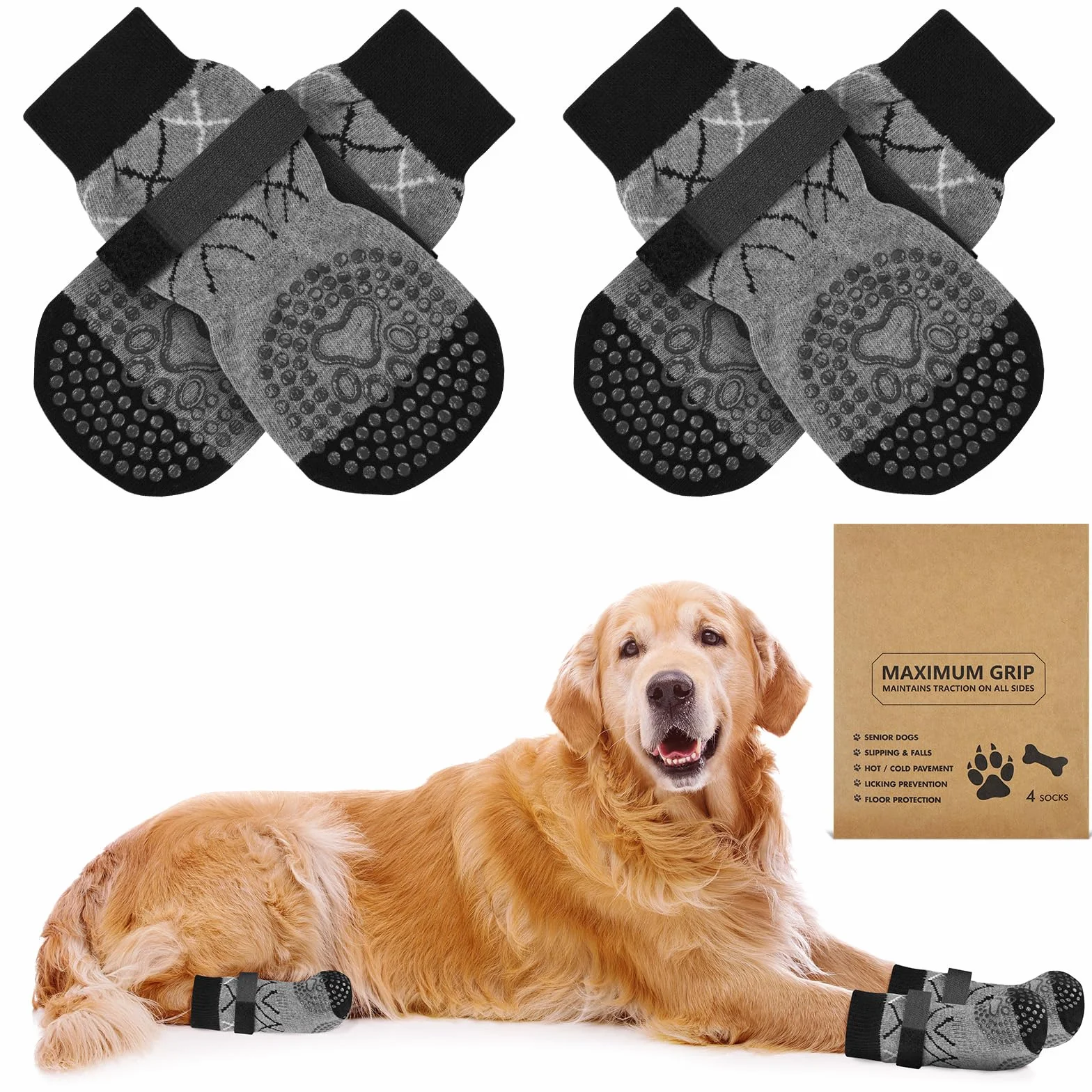 Calzini per Cani Antiscivolo 2 Paia Protezione Zampe Cane Prevenire Leccamento Versione Ispessita (S)