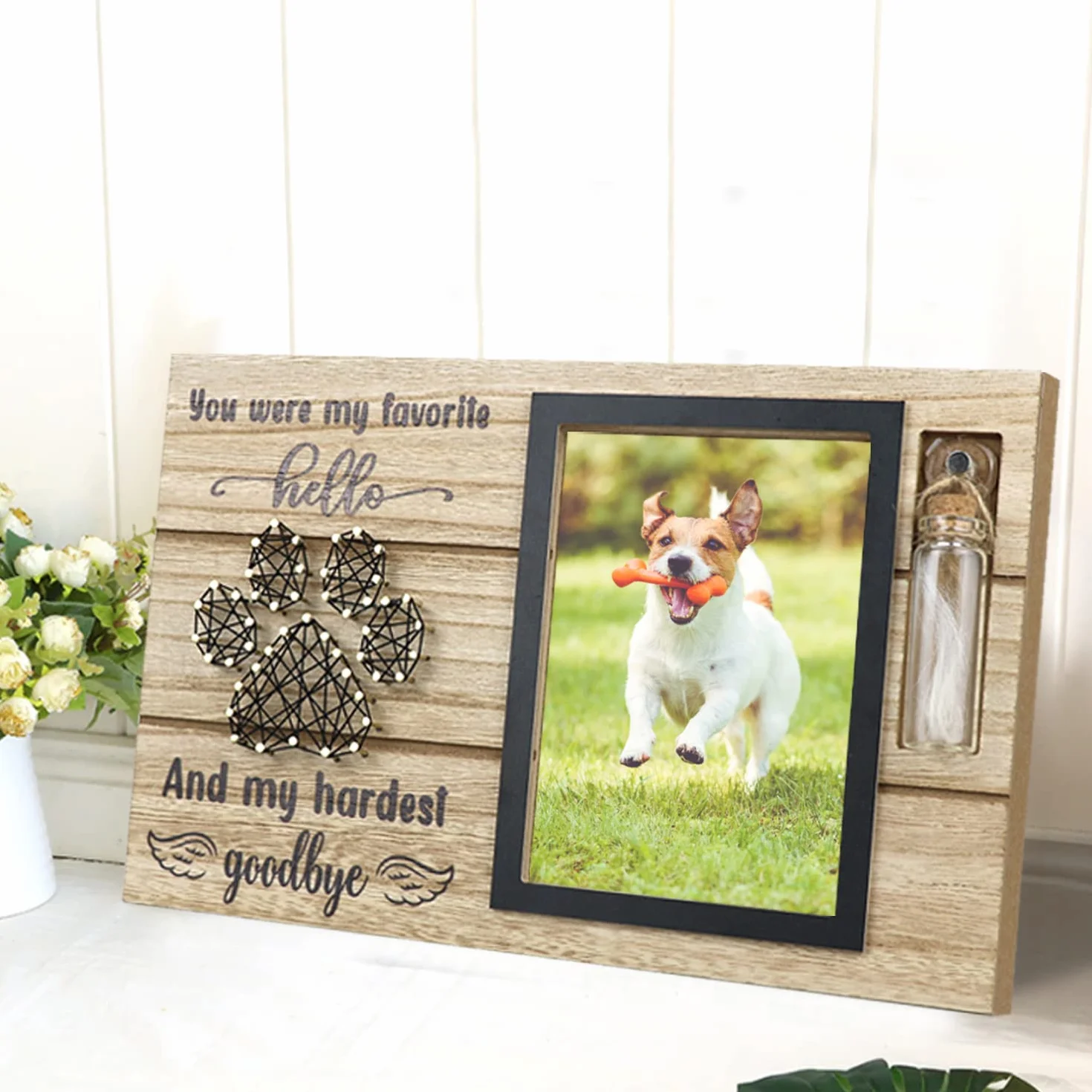 free-space Cornice commemorativa per Animali Domestici con Piccola Bottiglia di Vetro per Regalo per la Perdita di Ceneri o Capelli (Black)