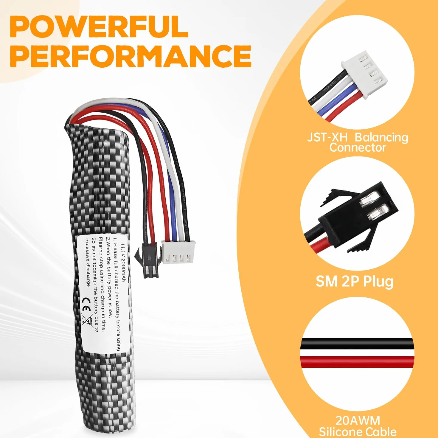2PCS 3S 11.1V 2000mAh Li-ion batteria SM-2P connettore con cavo di ricarica USB per Airsoft Gel Water Ball Blaster Airsoft Gel Ball Shockwave batteria di ricambio
